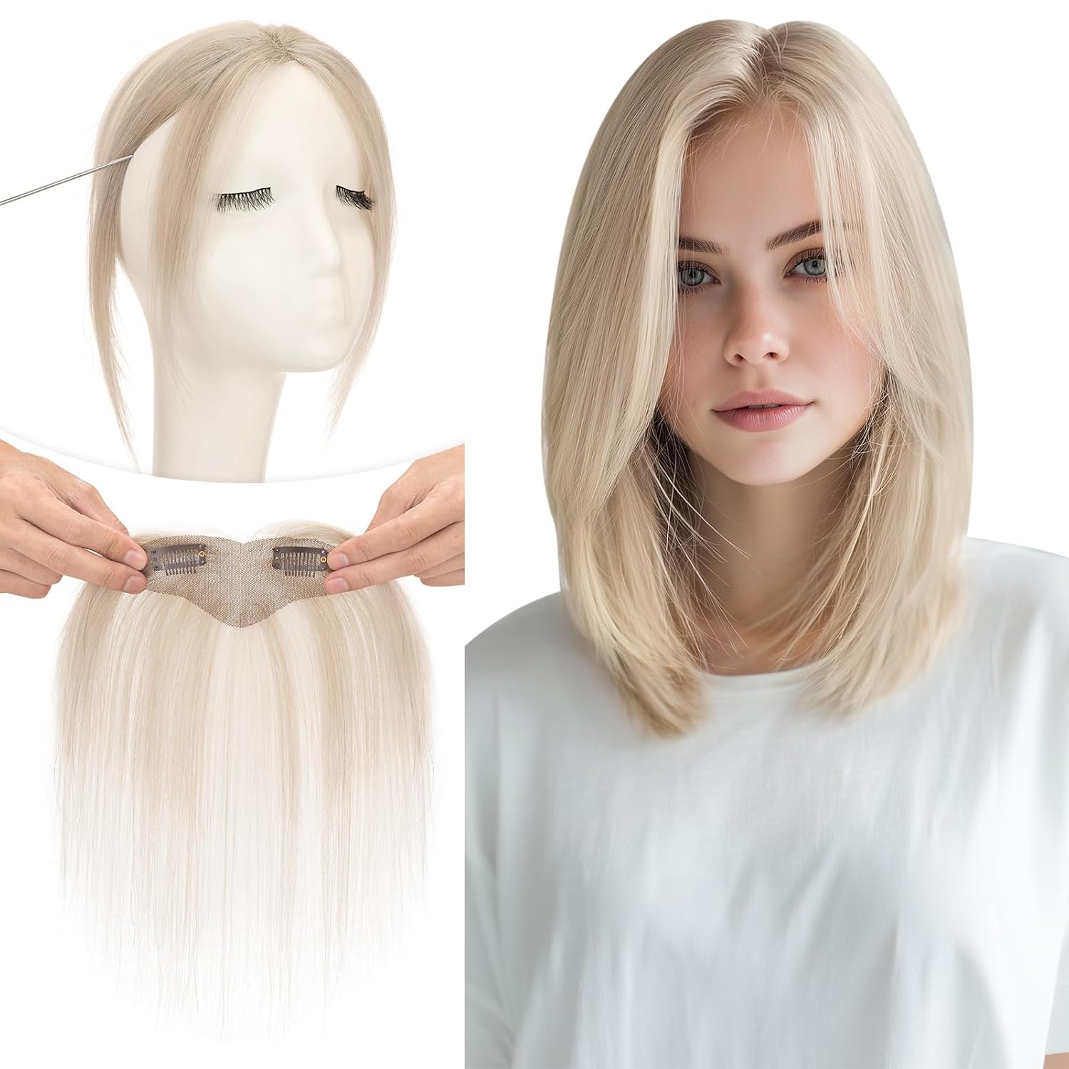 Clip in Bangs Real Human Hair for Women Side Bangs Hair Pieces Medium Brown Curtain Fringe Hand-Tied Lace Base Invisible Hairline