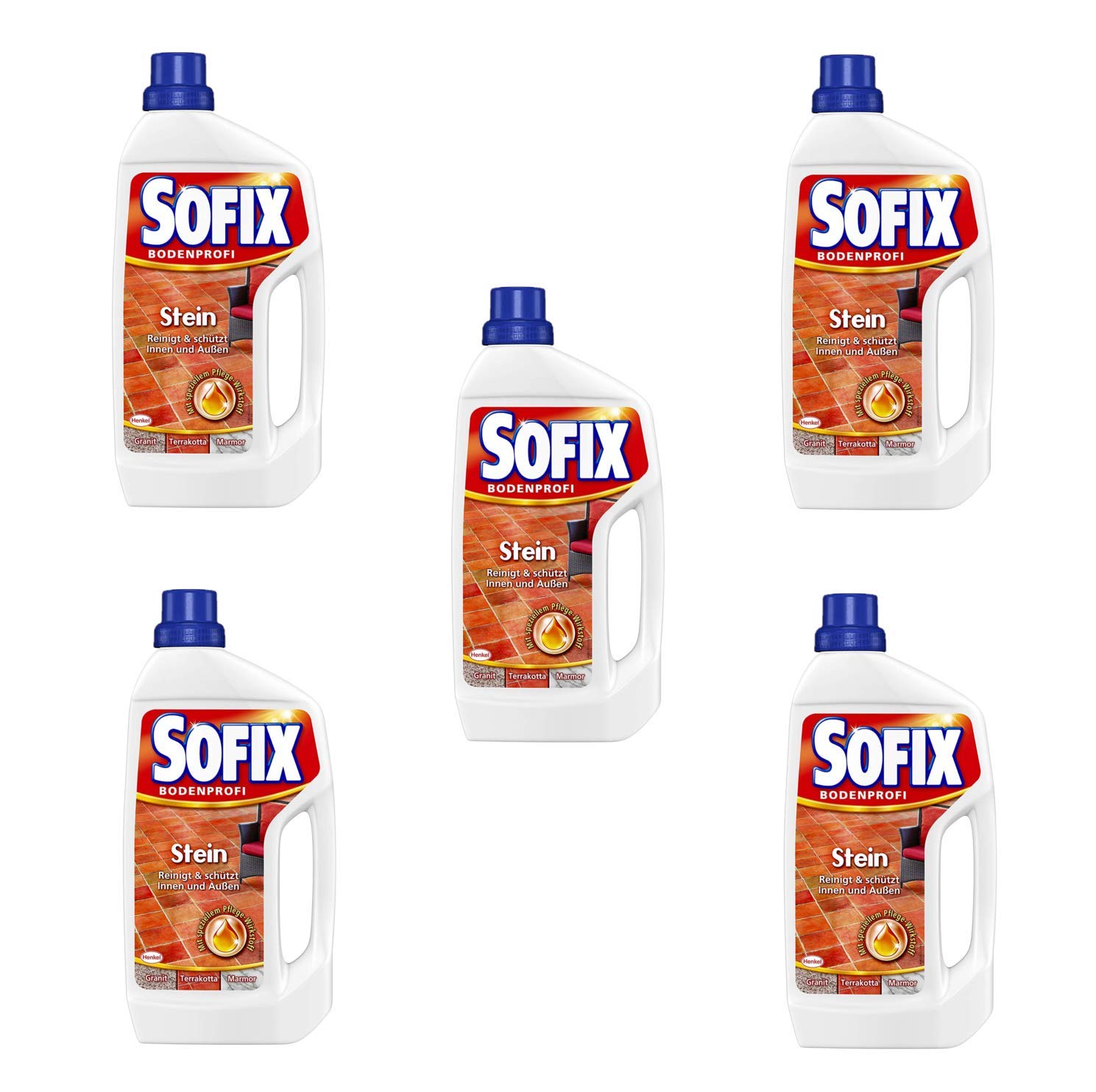 SOFIX Stein, Steinbodenreiniger, 5x1 l, mit einer schmutzabweisende Glanzschicht, reinigt und schützt Innen und Außen