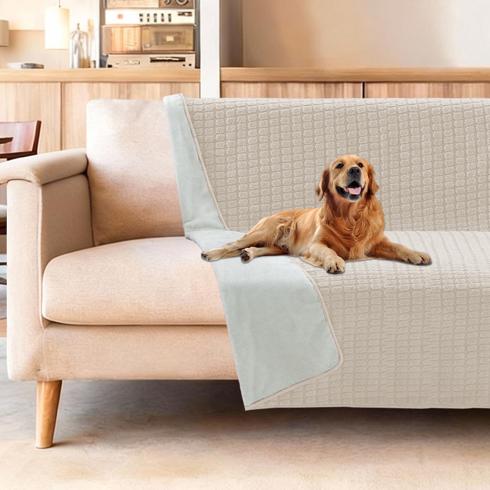 H.Versailtex Waterproof Dog Blanket Washable - Blanket For Large Dogs and Pets, Pet Throw Protects Bed and Sofa with Soft Plush, 100x120cm, Beige