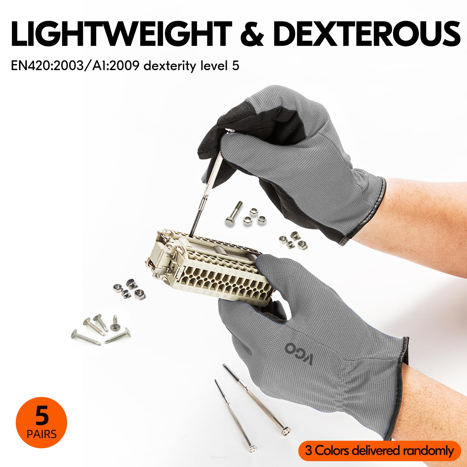 Vgo 5-Pairs High Dexterous Work Gloves For Men Women Breathable Light Duty Excellent Grip Value Pack L 5 — view 4