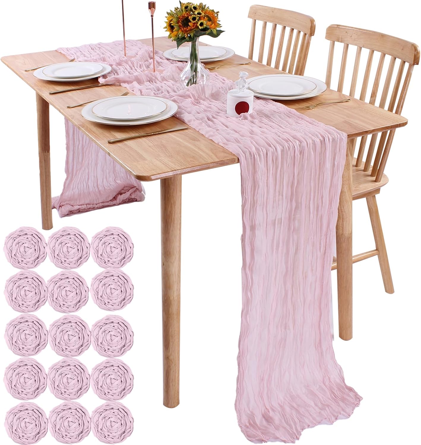 SAJOO Pink Cheesecloth Table Runner Gauze Table Runner 15
