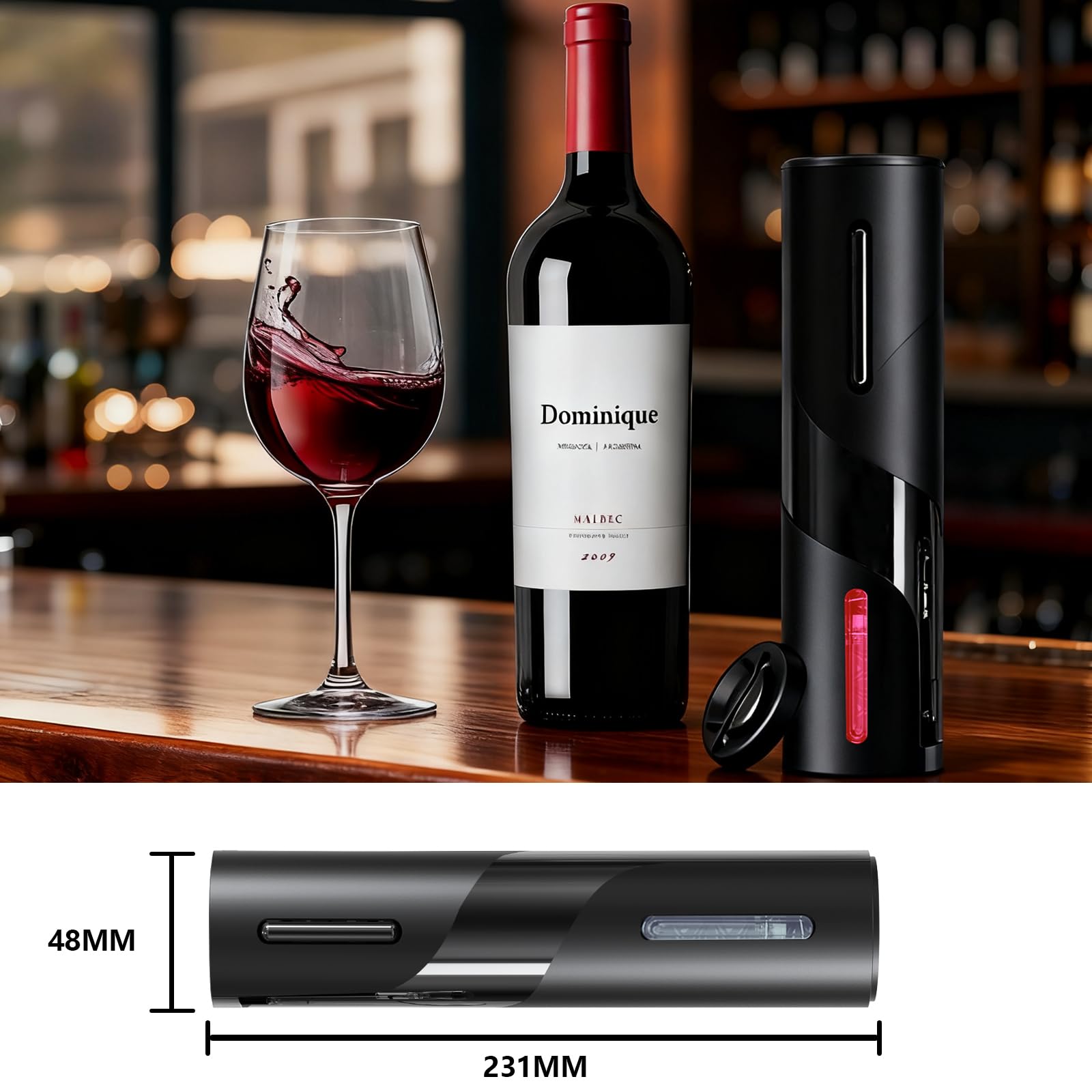 Sacacorchos eléctrico, Sacacorchos Eléctrico con Cortacapsulas Botella, Ideal para reuniones familiares y bares, Regalo hombre para amantes del vino (Abridor de botellas recargable - Negro)
