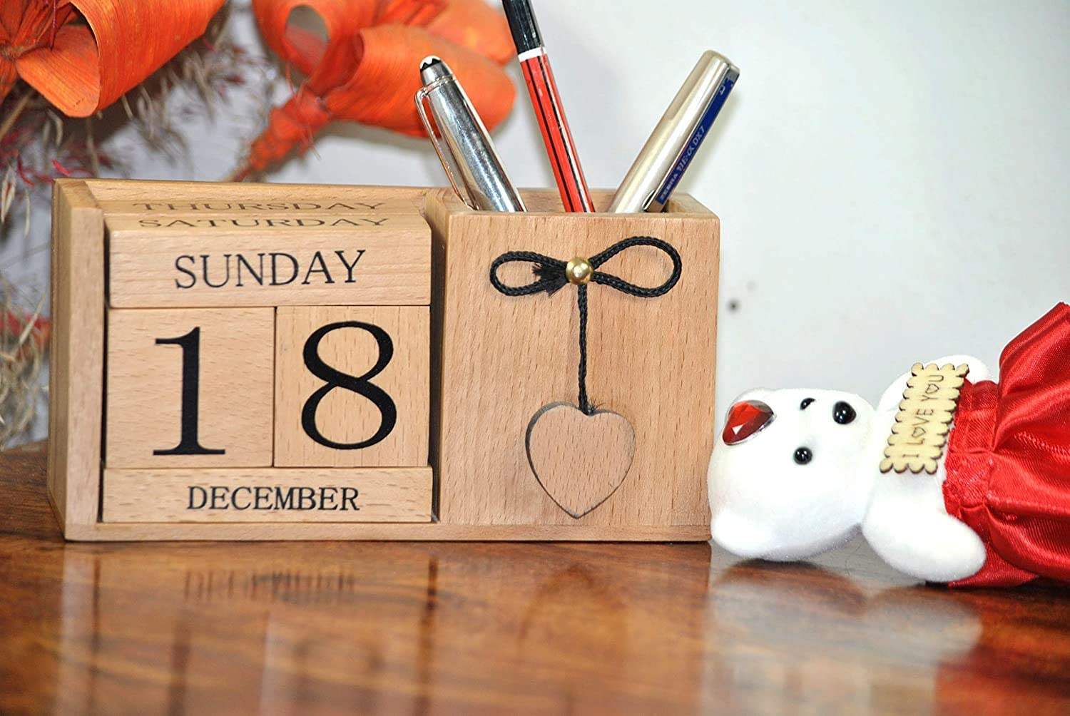 Frescorr - Wooden Perpetual Calendar for Desk, Wood Month Date Display Blocks for Teachers, Students, Classrooms, Farmhouse Office Decor, Desk Accessories - Image 6