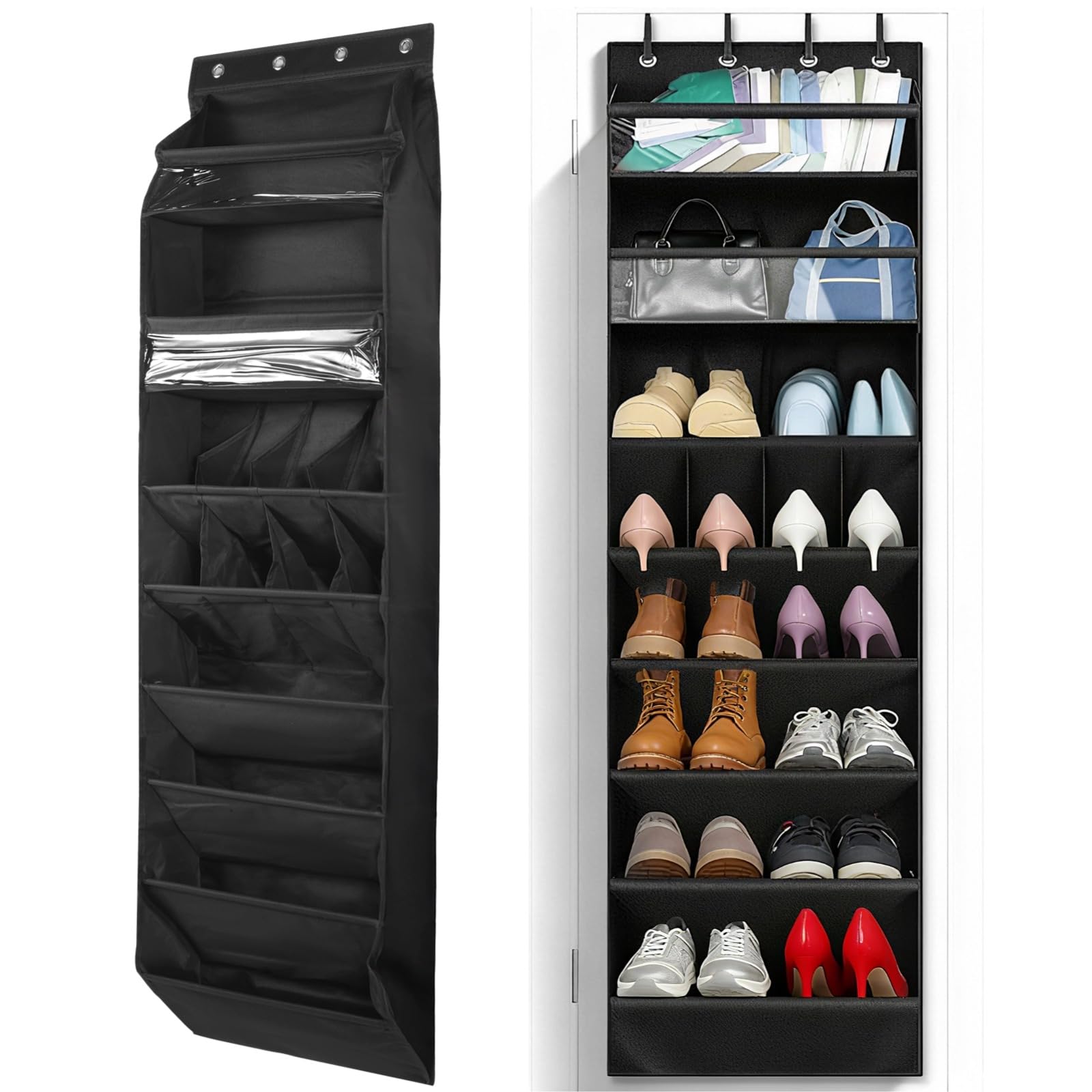 Generisch Tür Schuhorganizer, Hänge Schuhorganizer mit 14 Taschen aus 600D Oxford Stoff, Schrank Schuhaufbewahrung, 66,9 x 16,5 x 6 in, platzsparendes Hängeregal für Zuhause, Schwarz