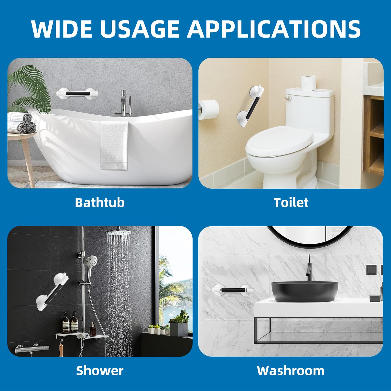 Barra de agarre para bañeras y duchas, barra de agarre de seguridad de succión de 12 pulgadas con 1 bola de baño, asas de ducha sin perforación, pasamanos para personas mayores, niños