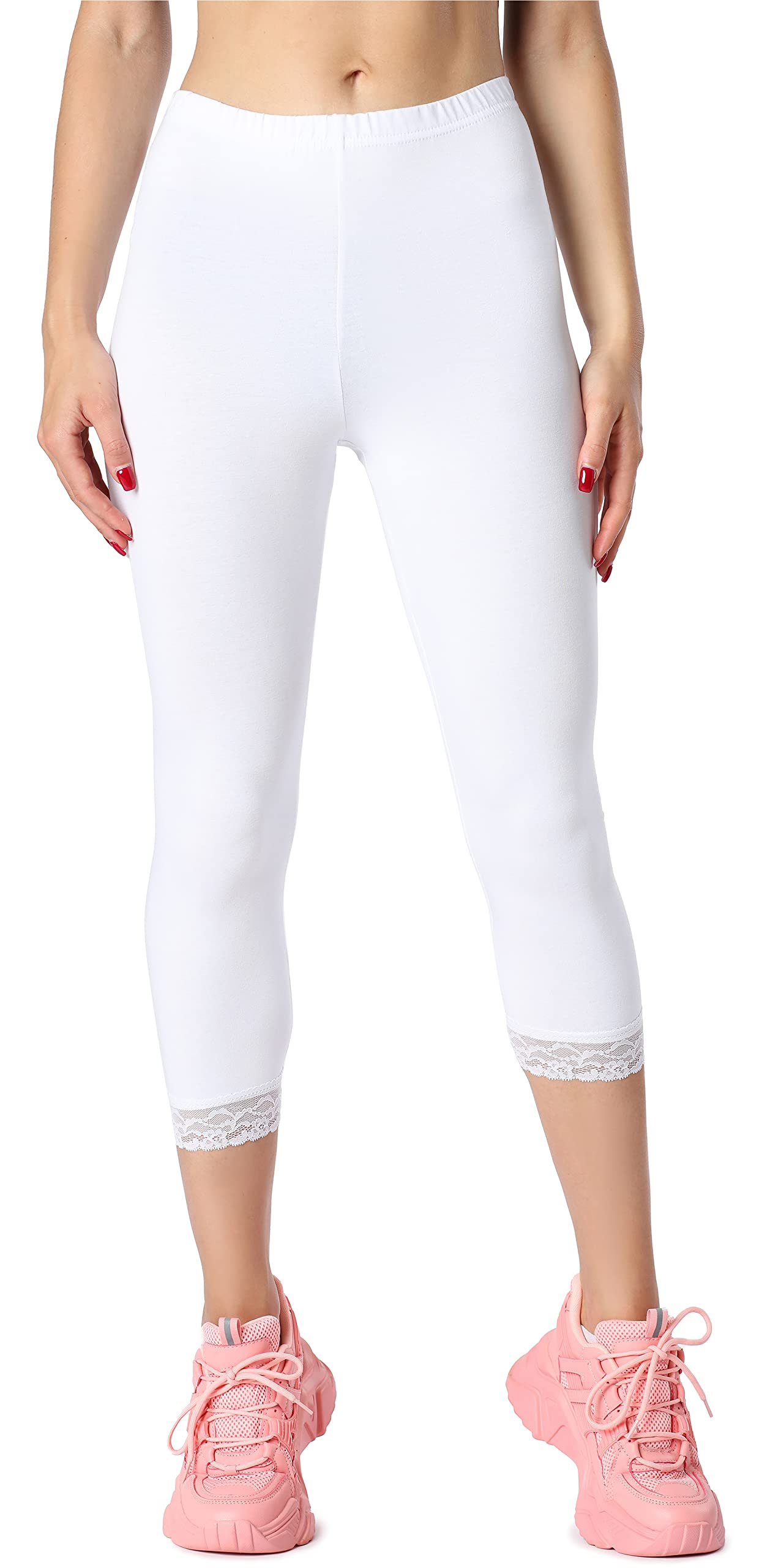 Bellivalini Damen 3/4 Capri Leggings aus Bio-Baumwolle mit Spitze für Tunika BLV50-224