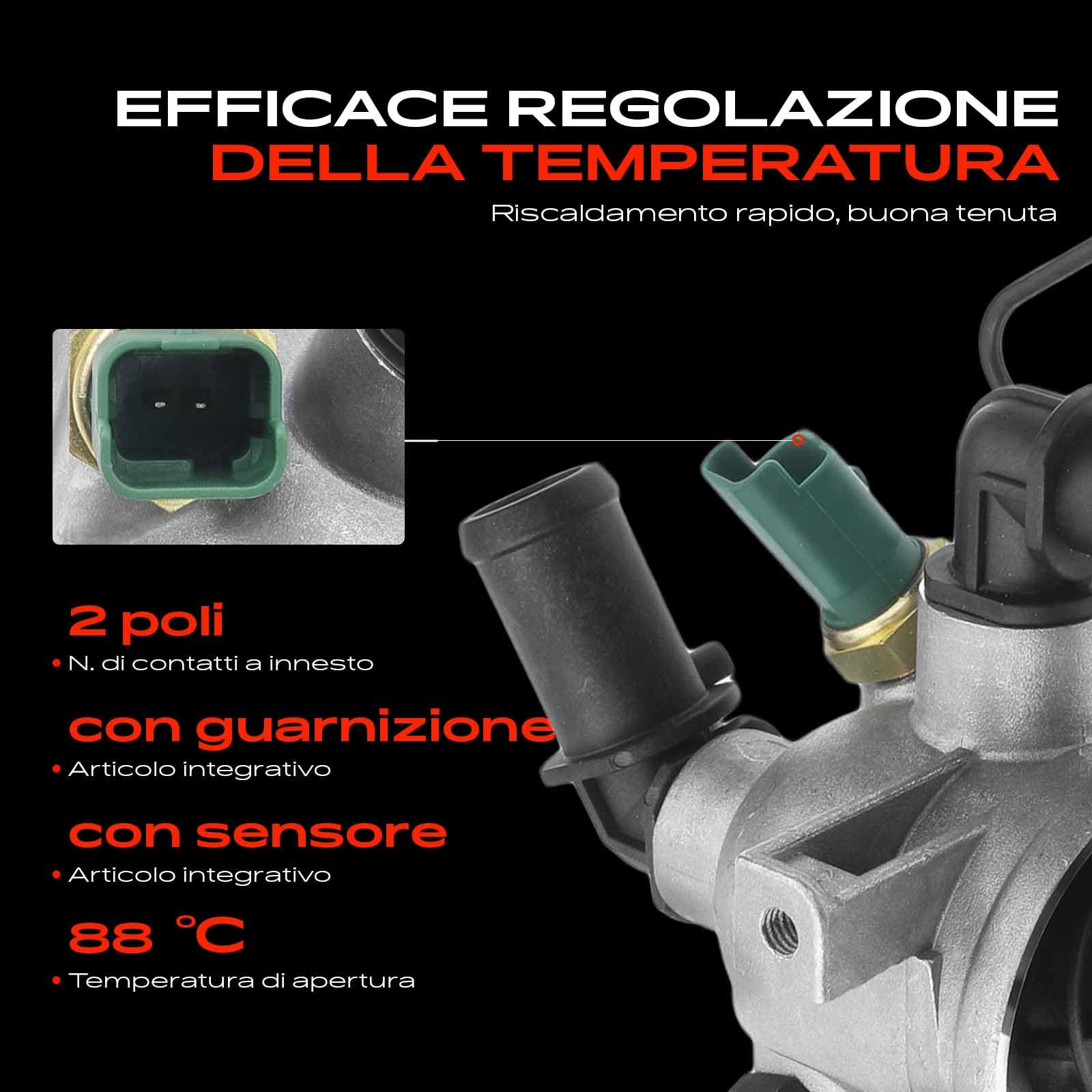 Frankberg Termostato del liquido di raffreddamento con alloggiamento e | Compatibile con: Astra Classic A04, Idea 350, Corsa D S07, Doblo Box/MPV 223, Astra H GTC A04, Linea 110 323