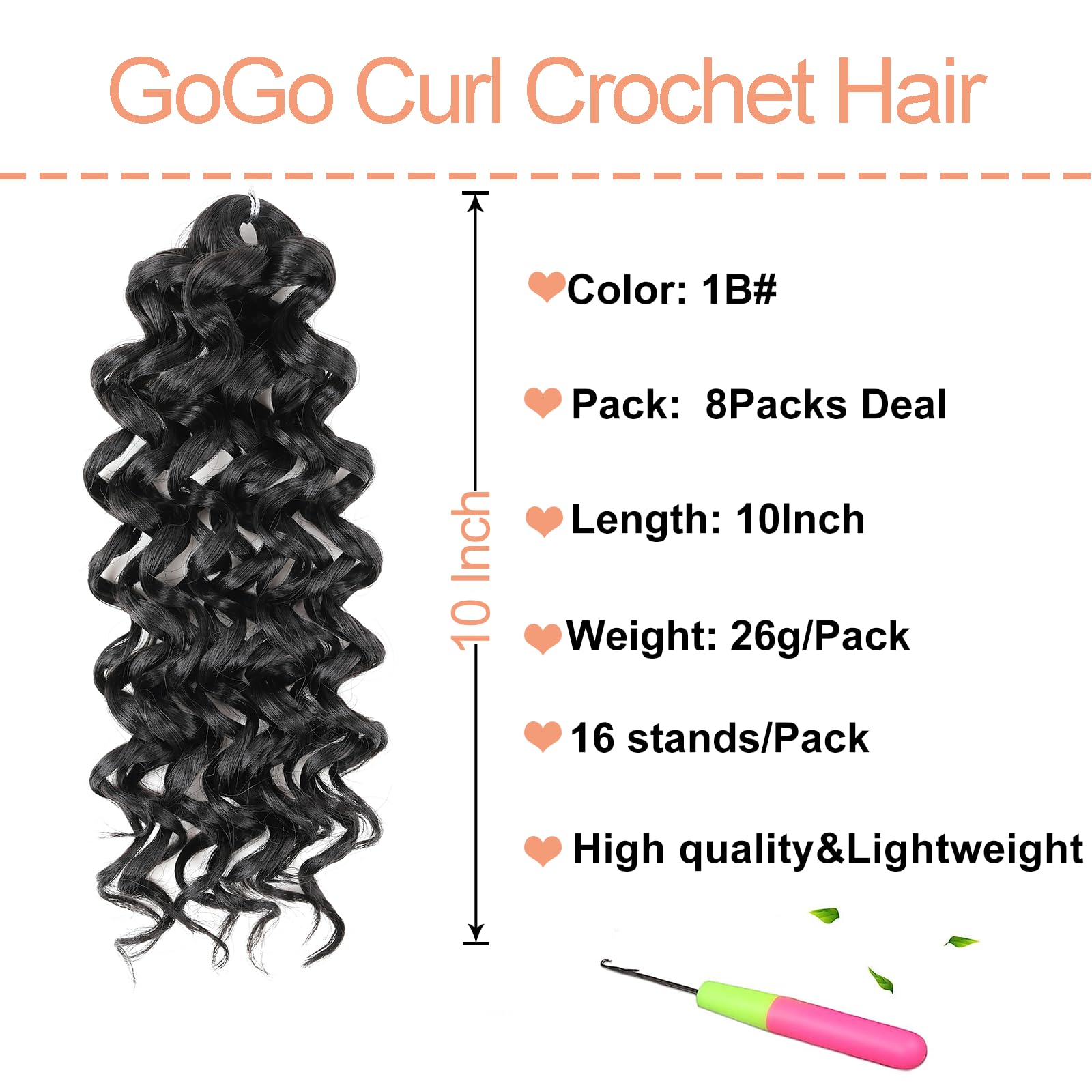 Mscat 8 Inch 8 Packs GoGo Curl Crochet Hair Curly Crochet Hair Beach Curl Water Wave Deep Twist Crochet Braids Synthetic Braiding Hair Extensions for Women 1B# - Image 2