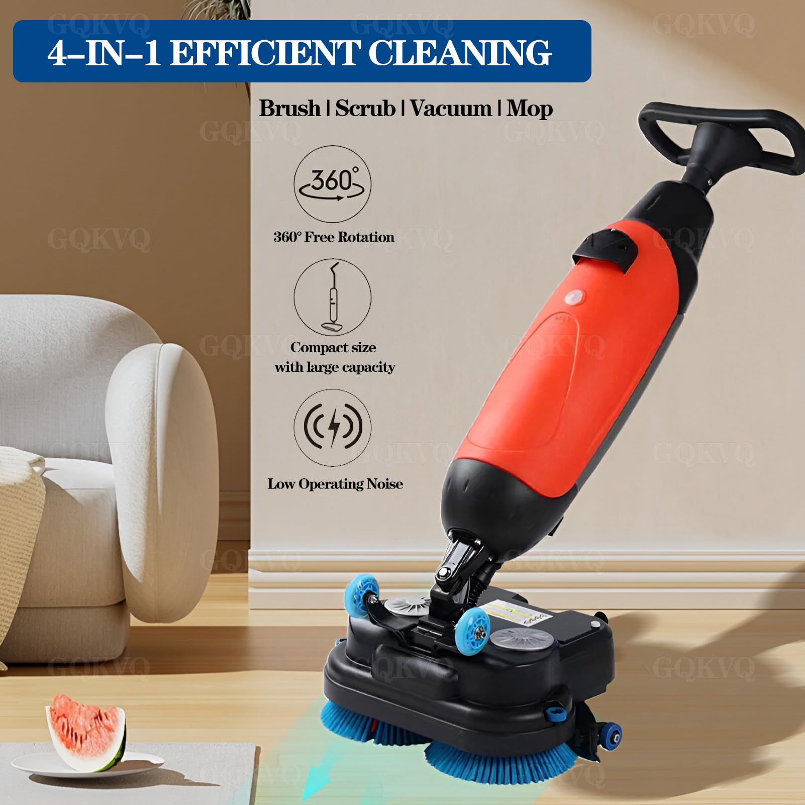 Lavapavimenti Professionale da 17" Doppie Spazzole Rotanti, 240 Giri/min, Copertura 1200 M²/H, Batteria al Litio Ricaricabile Senza Fili, per Pavimenti in Legno, Piastrelle Red