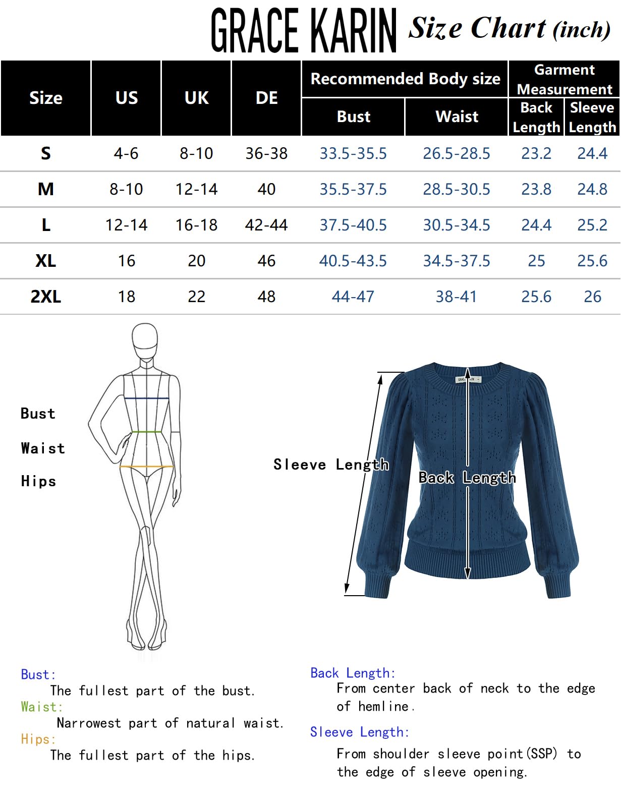 GRACE KARIN Maglia Elegante Donna a Manica Lunga con Scollo a Rotondo Tinta Unita