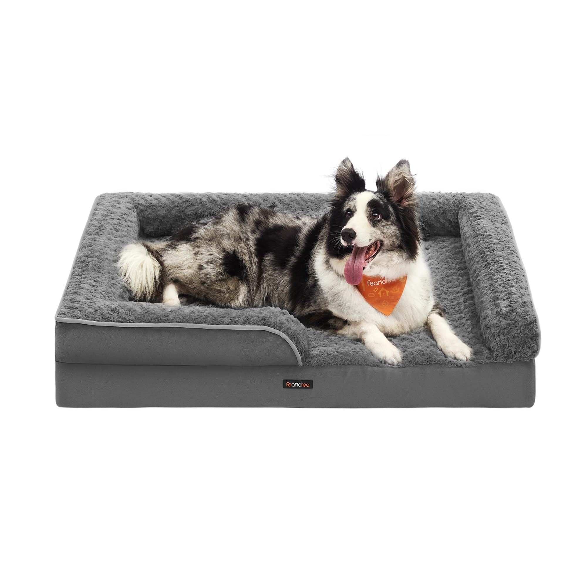 Feandrea Cuccia Cane Interno, Cuccia per Cani, Lettino per Animali, Ortopedico con Gommapiuma Ondulata, Bordi Rialzati, Copertura di Peluche Sfoderabile,106 x 81 x 18 cm, Grigio Ardesia PGW253G02