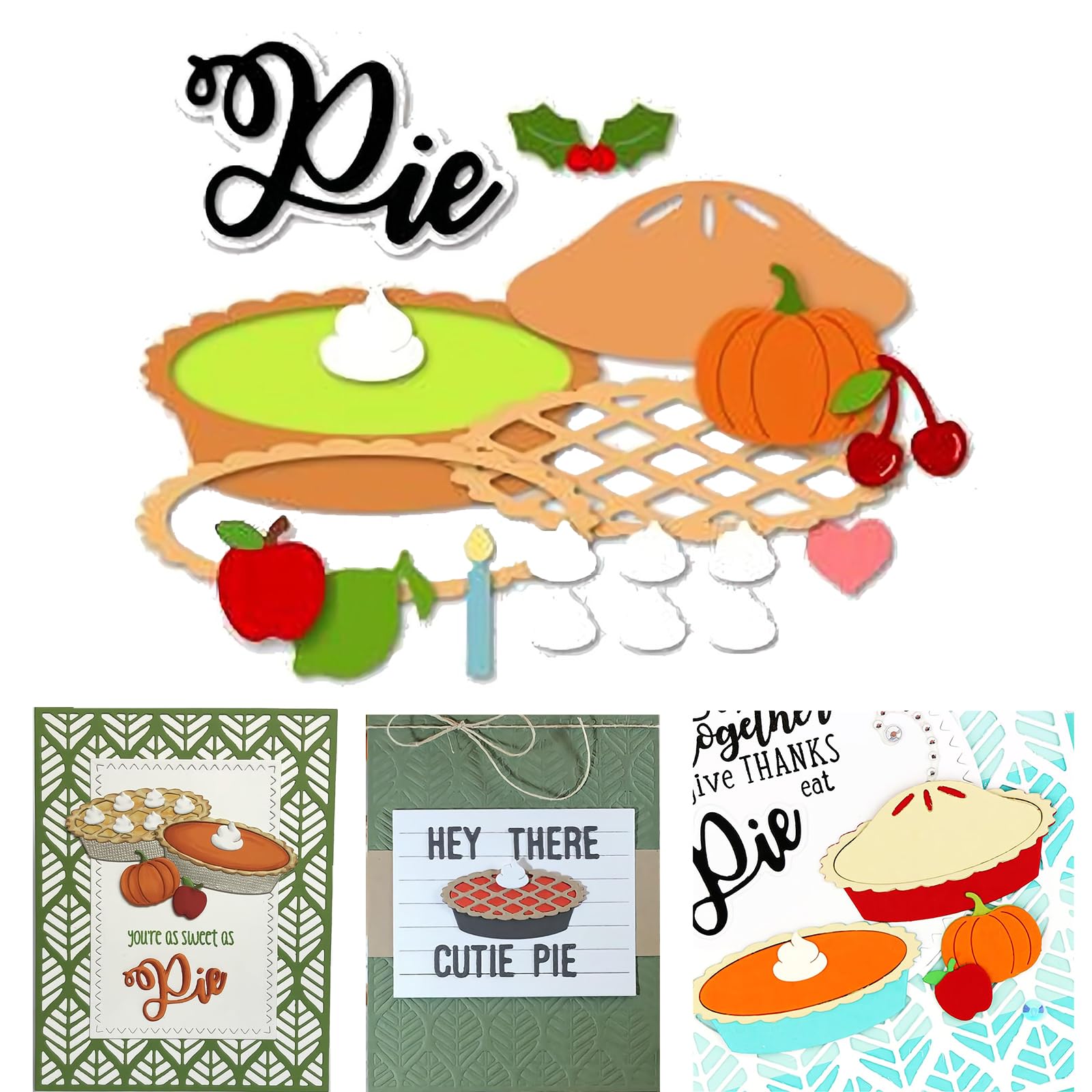 Thanksgiving Pie Cream Fruit Pumpkin Mistletoe Metal Cutting Dies DIY Scrapbooking Stencil Embossing Template Cardmaking Greetings Card Celebrate Craft Art Decoration