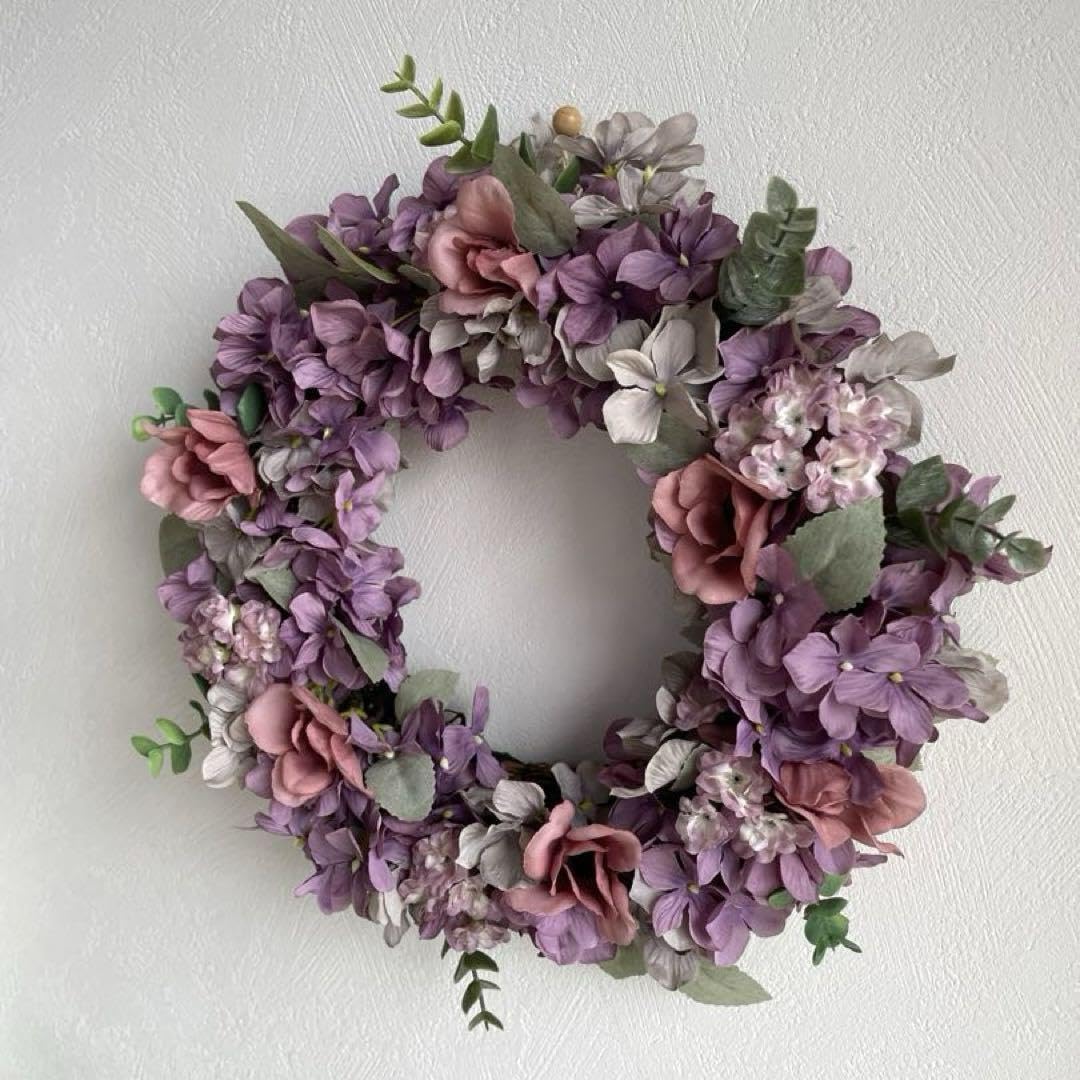 ＊ふんわりくすみ系紫陽花リース＊ 玄関リース　フラワーリース Amazon.co.jp: ＊くすみ系フラワーリース＊ 紫陽花リース 玄関