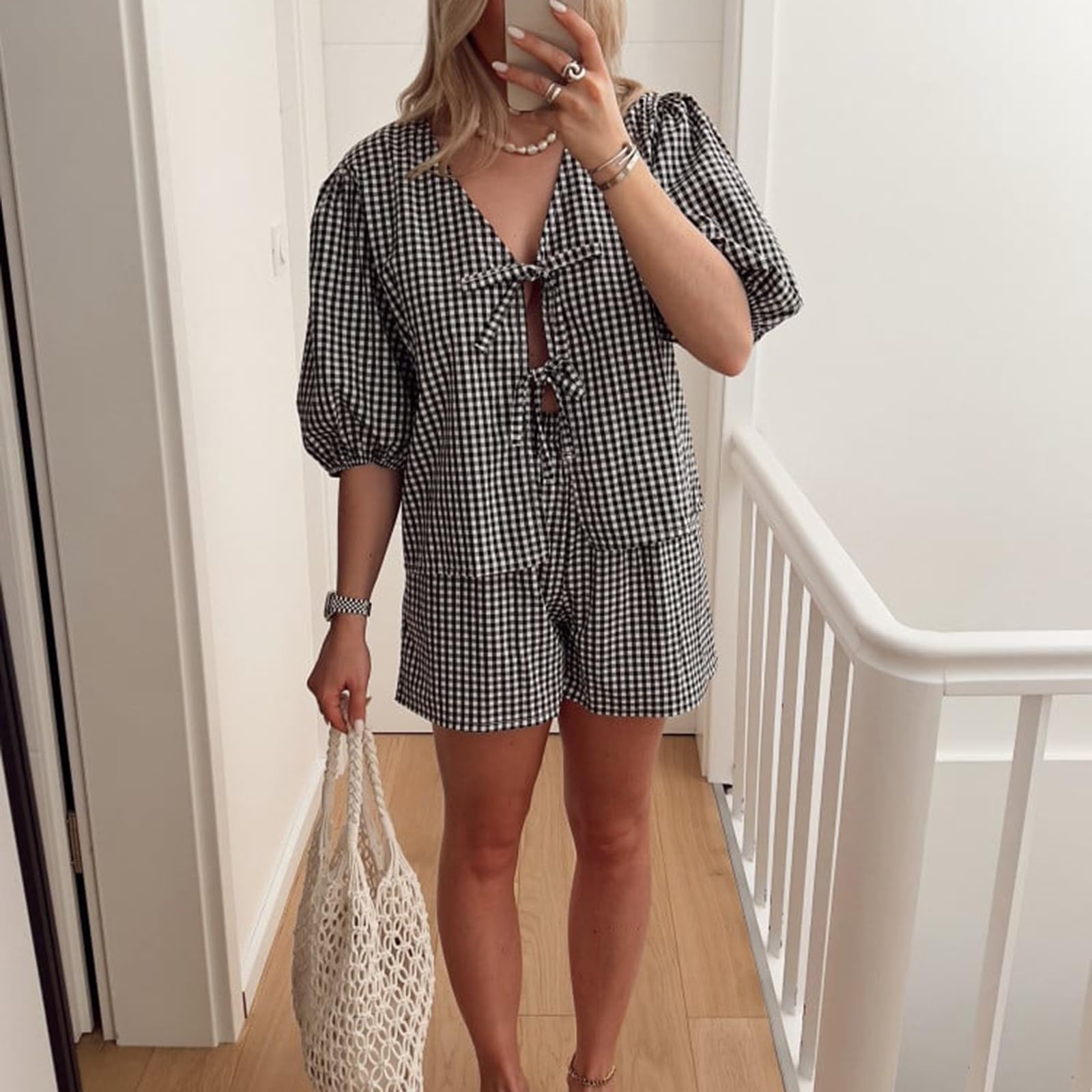 Geagodelia Completo estivo da donna, set da 2 pezzi, top babydoll + pantaloncini Y2k, abbigliamento estetico, abbigliamento da salotto e allenamento