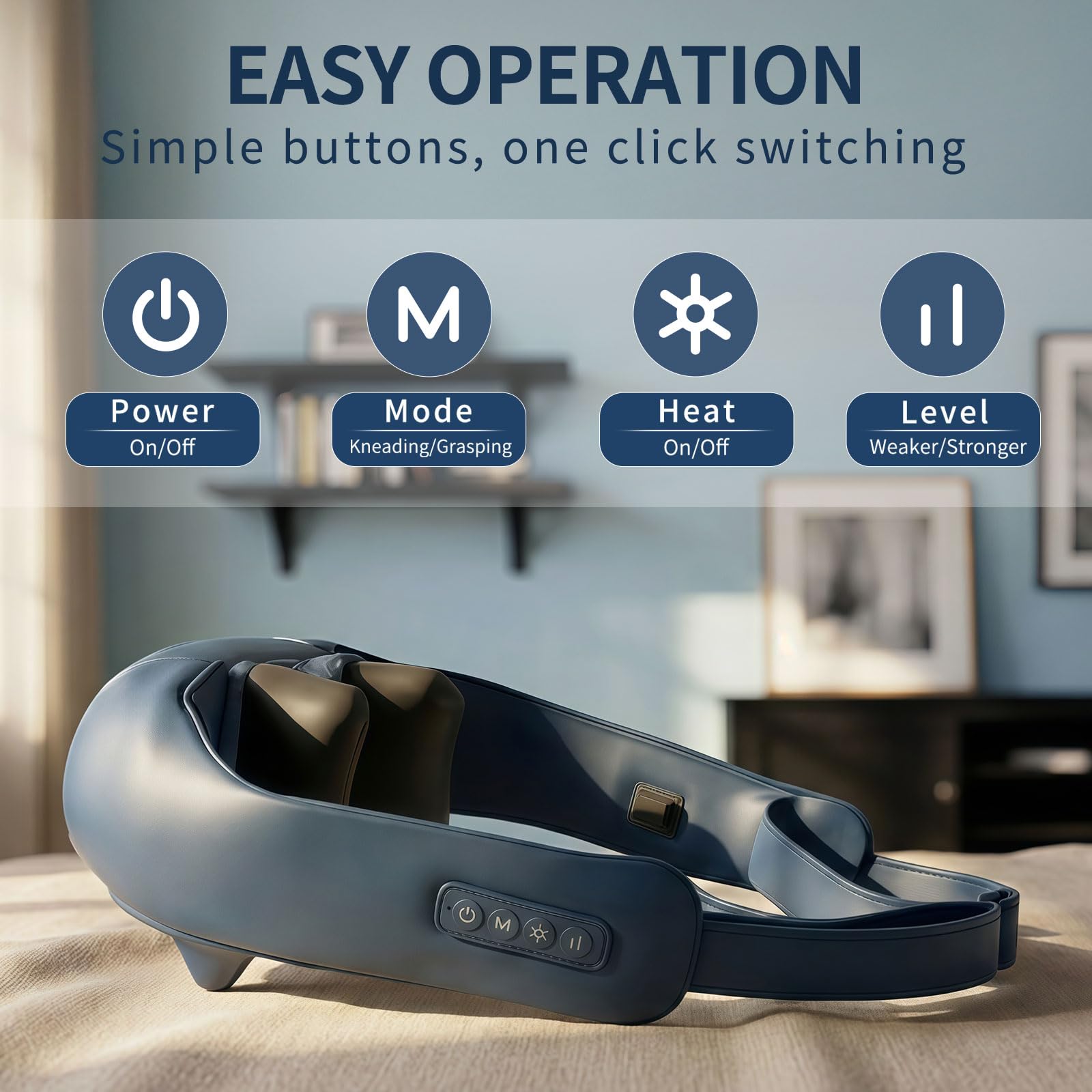 Healthrelife Appareil de massage Shiatsu pour la nuque, les épaules, le dos, les épaules, les jambes, les pieds - Avec fonction chauffante - Bleu