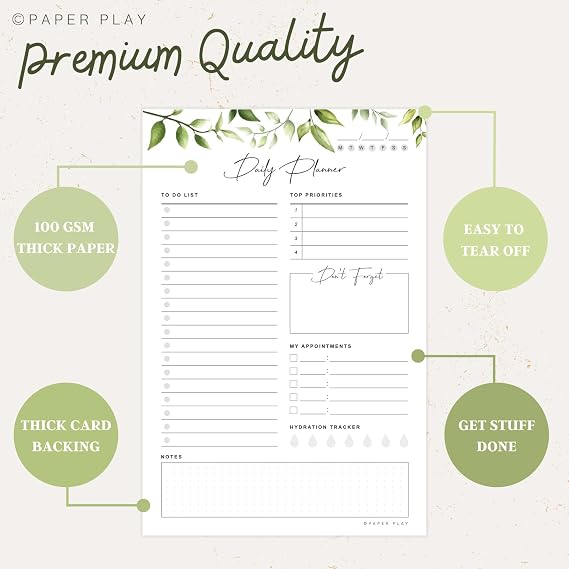Daily Planner To Do List Notepad 52 Undated Tear-off Sheets | 6x9 Inch Desktop Daily Planning Notepad | Notebook for Daily Tasks, Checklist, Calendar, Schedule, To Do List, Appointments, Notes, Meals,