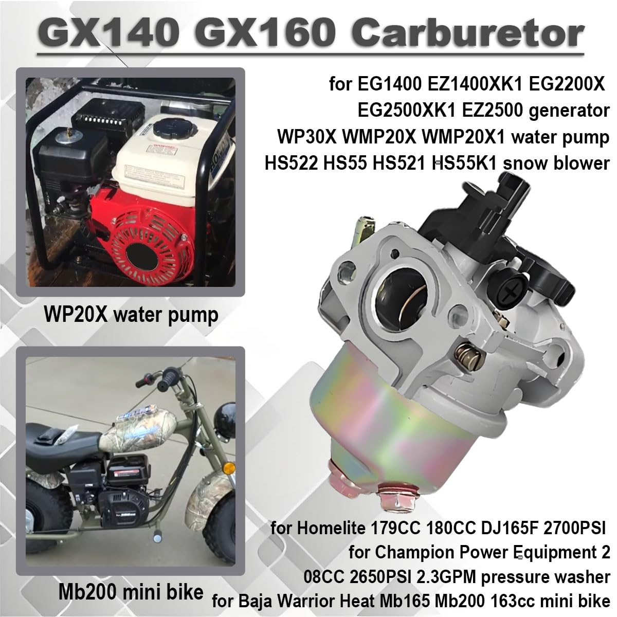 GX120 GX140 GX160 Vergasersatz für Honda 4HP 5HP 5.5HP 6.5HP Motor 196cc WP20 Wasserpumpe HS55K2 Schneefräse 212cc 6.5hp Go Kart 179CC Hochdruckreiniger Mini Bike 16100-ZH8-W51