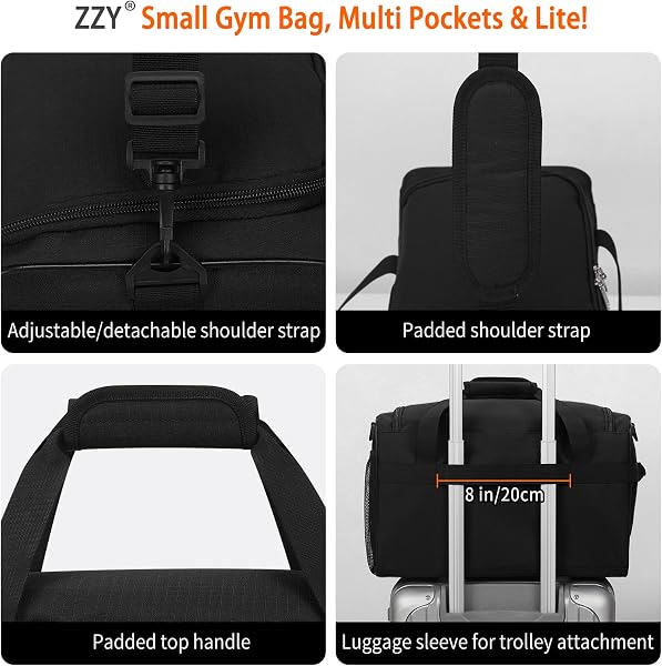 ZZY 20L Sporttasche Klein, Ryanair Handgepäck 40x30x20, Kleine Reisetasche, Trainingstasche Gym Bag & Weekender für Damen und Herren (Schwarz) - 5