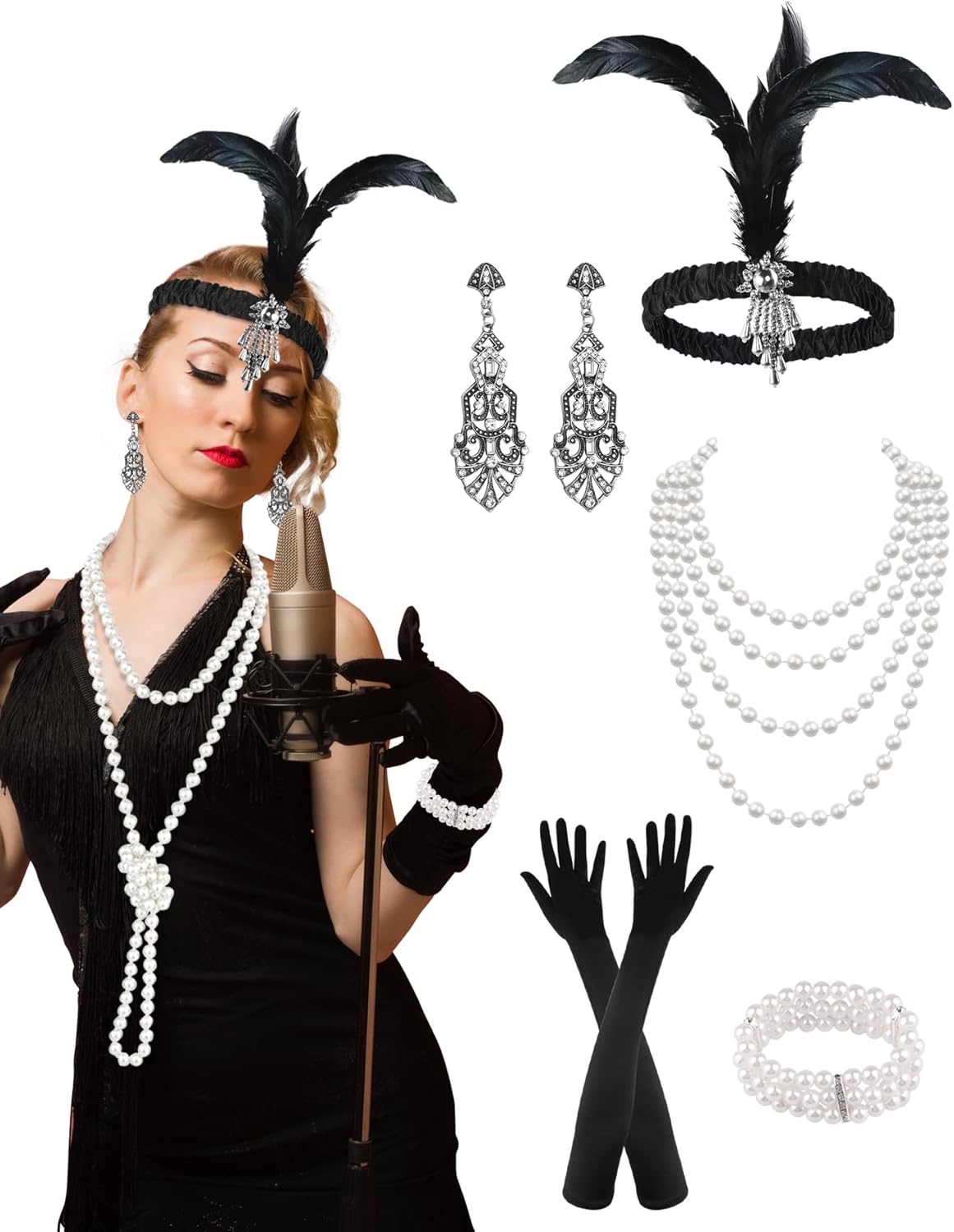 PLULON 1920s Accessories for Women, Great Gatsby Flapper Dress Accessories Fashion Roaring 20s Costume for Women
