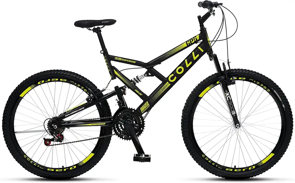 Colli Bike, Bicicleta GPS 148 Dupla Suspensão e Freios V-Brake, Aro 26 Aero, 36 Raias, 21 Marchas