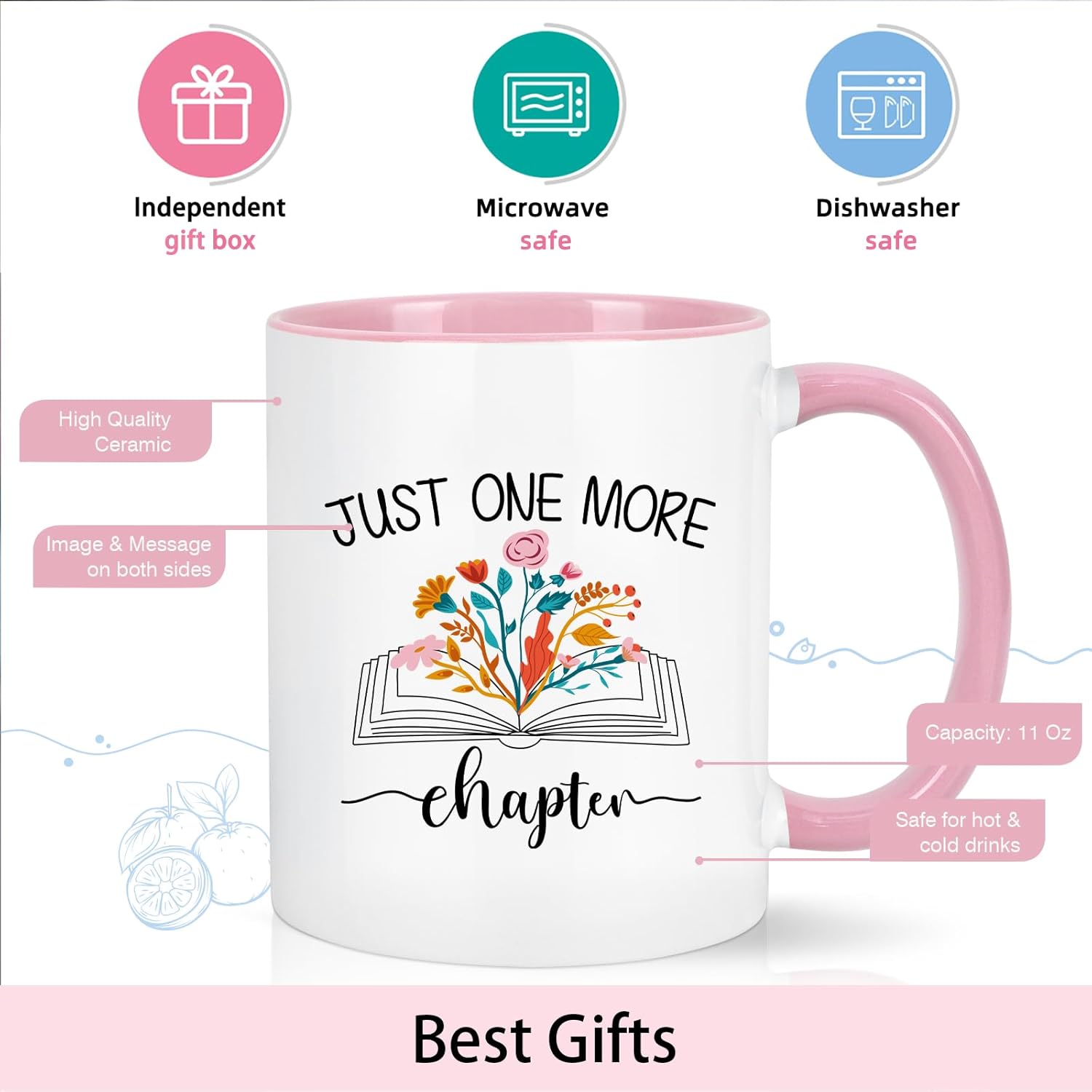 Cabtnca Book Lovers Gifts, Christmas Gifts for Book Lovers Women Readers, Just One More Chapter Mug, Librarian Gift for Readers, Bookaholic, 11 Oz - Image 5