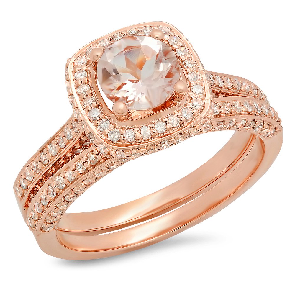 14k Gold Round Cut Morganite And White Diamond Ladies Split