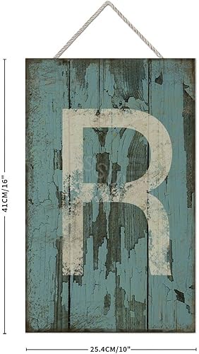 Vista 521 de Letrero colgante de madera con letra A, letrero de madera, decoración del hogar, 26 letras del alfabeto de metal, placa de madera, decoración