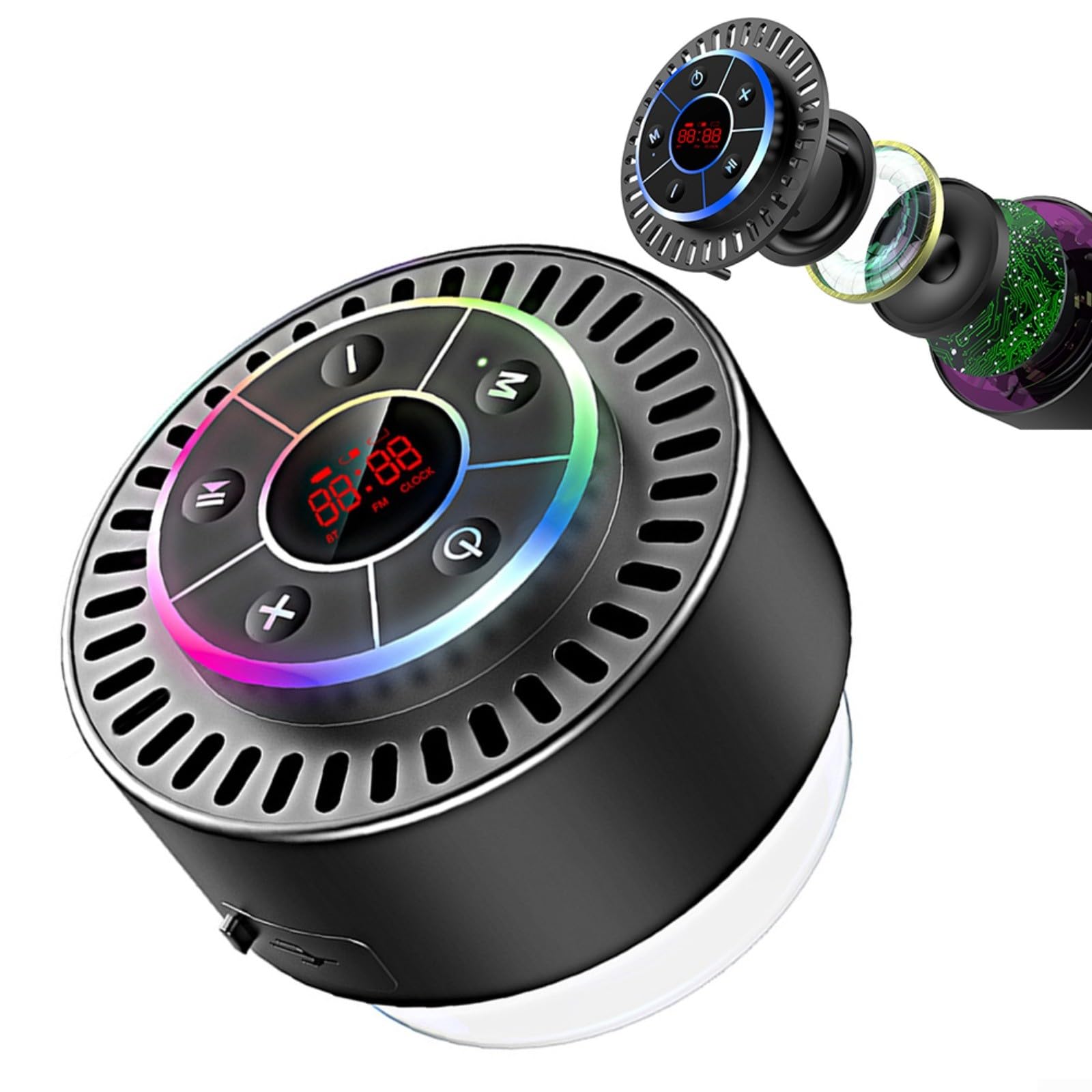 Altavoces de Ducha Bluetooth Altavoces de Ducha Altavoz de Ducha Bluetooth Resistente al Agua IPX7 con Radio FM y Pantalla LED, Color Negro, 86 x 86 x 54 mm