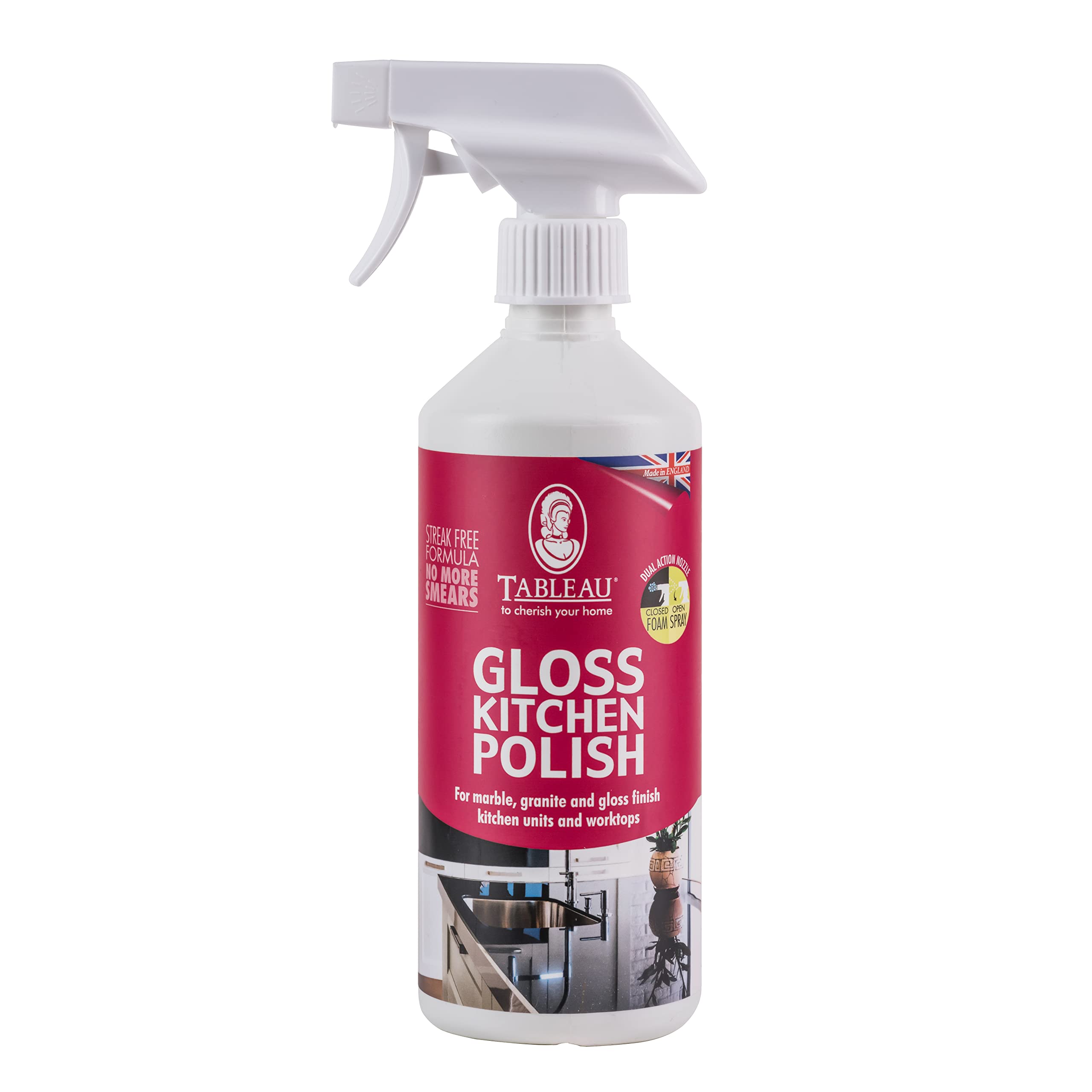 Tableau Gloss Kitchen Polish 500ml. Streak Free Formula That's Perfect For Kitchen Worktops. Suitable for Gloss Finish Kitchen Units, Marble and Granite Worktops. Professional Shine Spray For Home