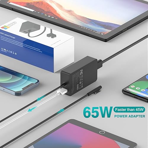 Miniatura 3 de 65W Charger Compatible with Microsoft Surface Pro 11, 10, 9, 8, 7+, 7, 6, 5, 4, 3, X, Power Adapter for Windows Surface Laptop 7/6/5/4/3/2/1, Go