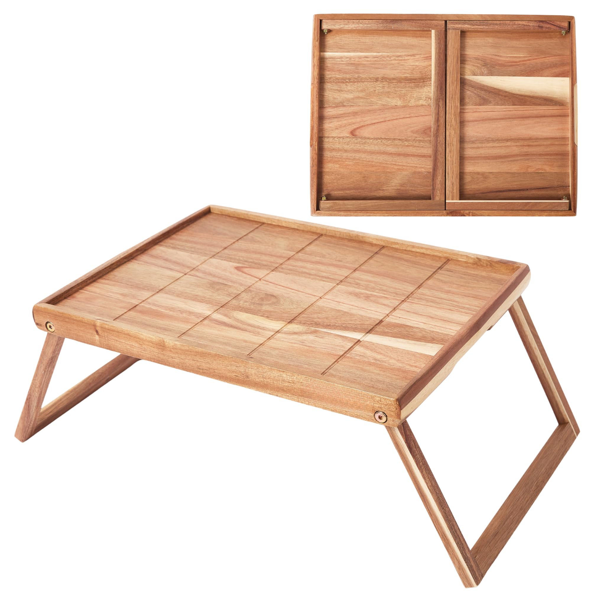 Bed Trays for Eating and Laptops - Acacia Wood Breakfast in Bed Tray with Folding Legs - Large Food Tray for Bed Lap Trays for Eating on Couch Adults
