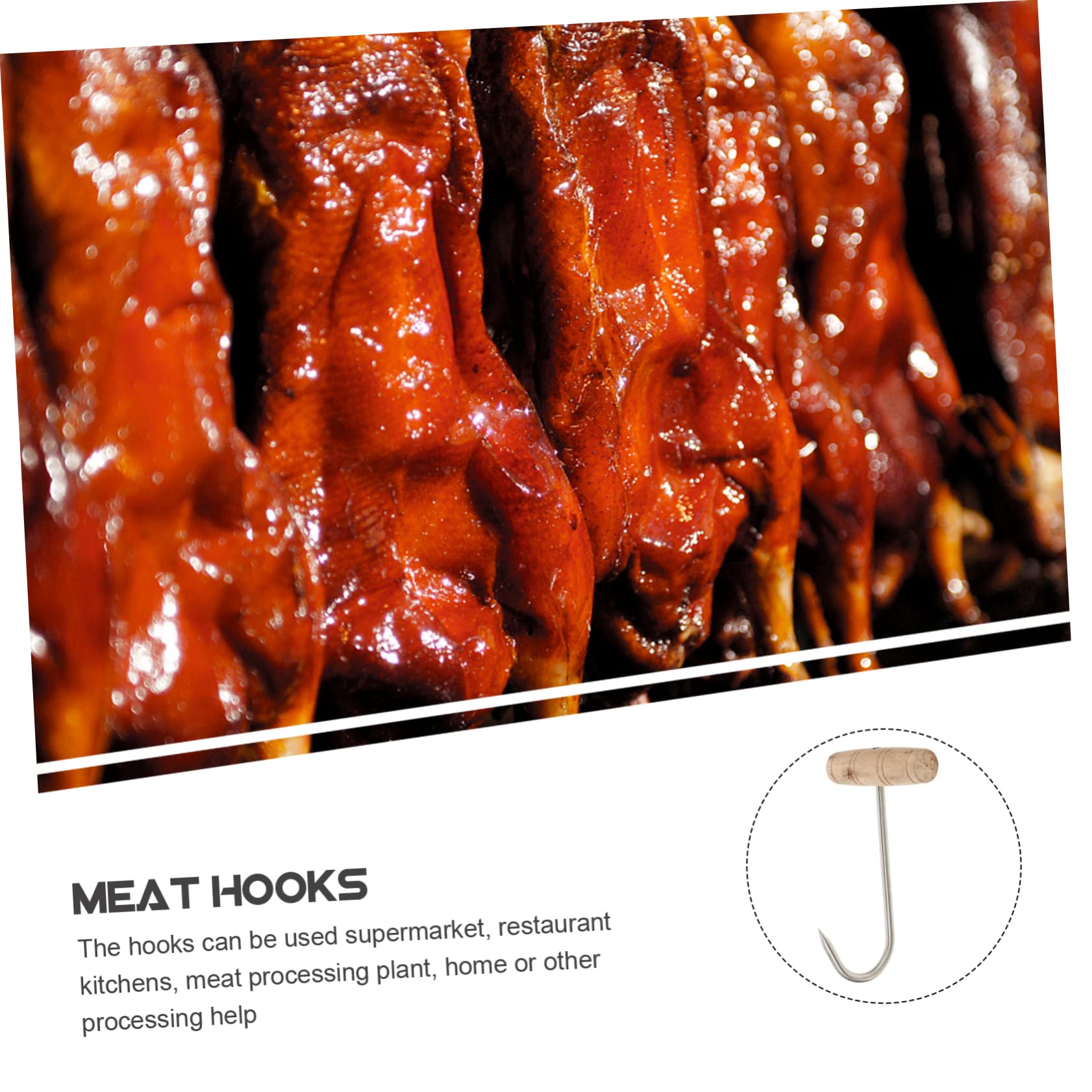 ABOOFAN 2Pcs Handheld Stainless Steel T Handle Meat Hook for Barbecue Roasting Food Hook for Butchers Hunters and Restaurant Kitchens for Meat Processing and Grilling