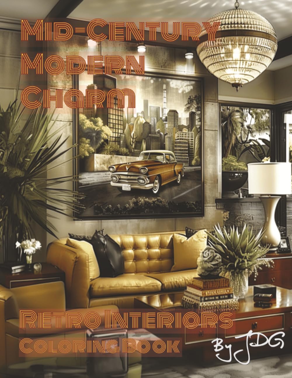 Mid-Century Modern Charm: Retro Interiors Coloring Book