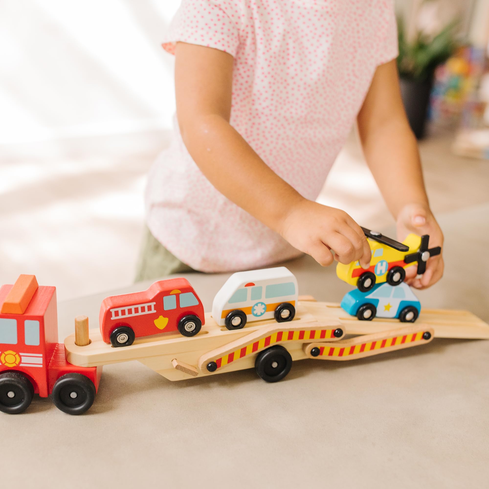 Melissa & Doug Emergency Vehicle Carrier Wooden Vehicle