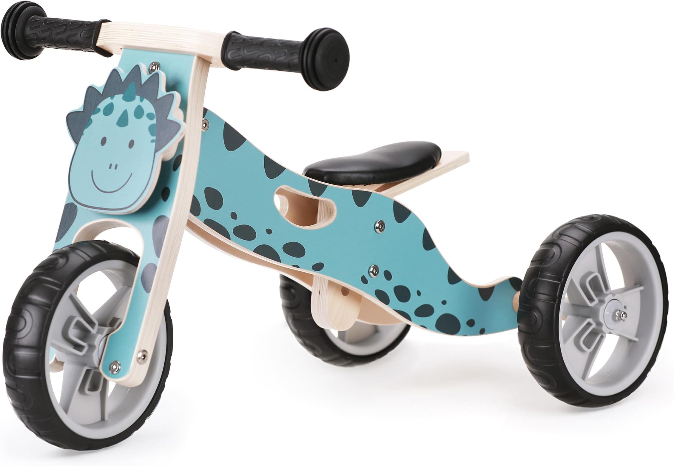 2-in-1 Balance Bike - Wooden Trike for Kids that Converts to Balance Bike - Lightweight Toddler Tricycle - Padded Adjustable Seat & Handlebars - Puncture Proof Wheels - Dinosaur Design