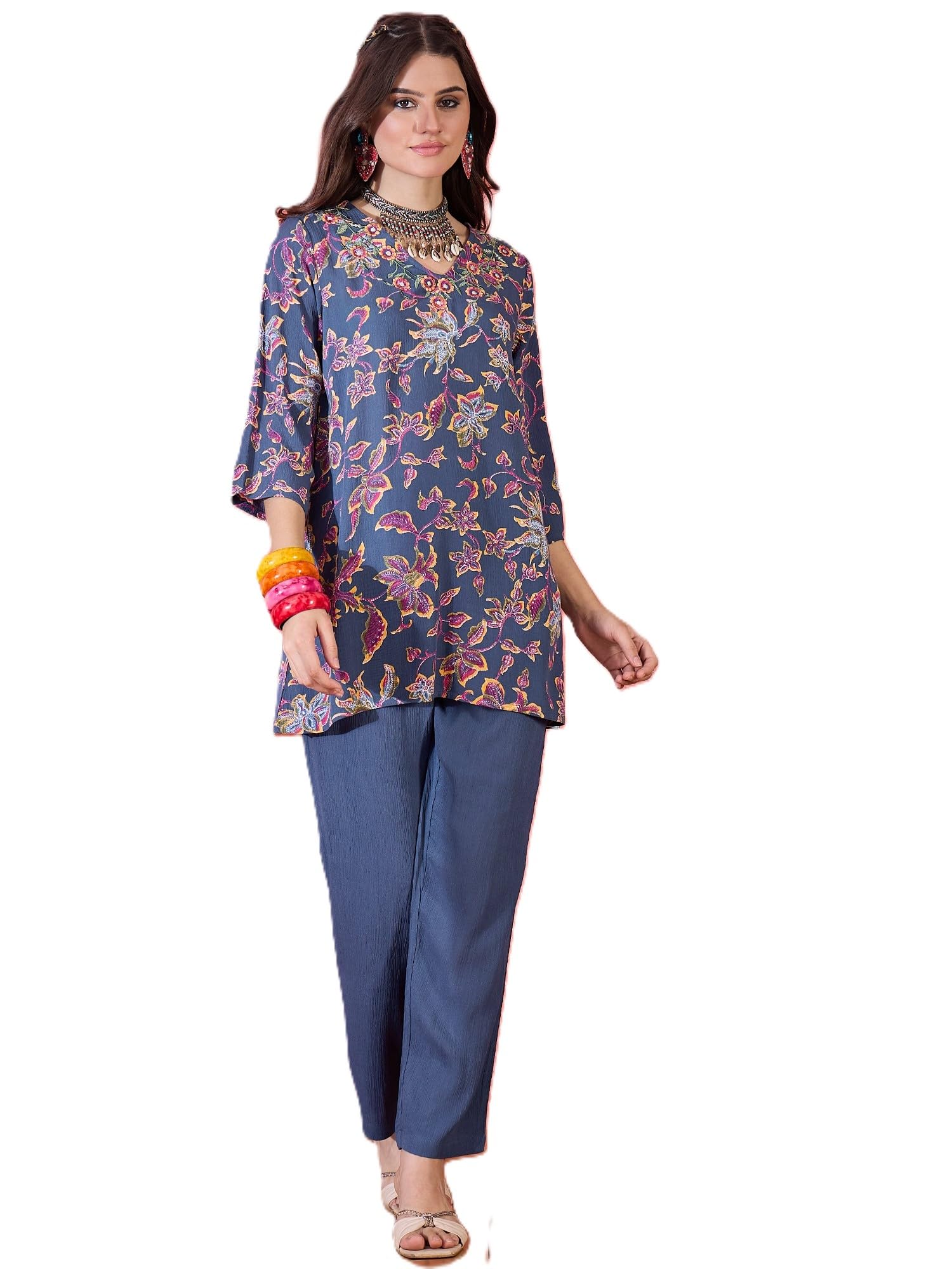 daylist Floral Printed V-Neck Tunic & Trousers-picture-55