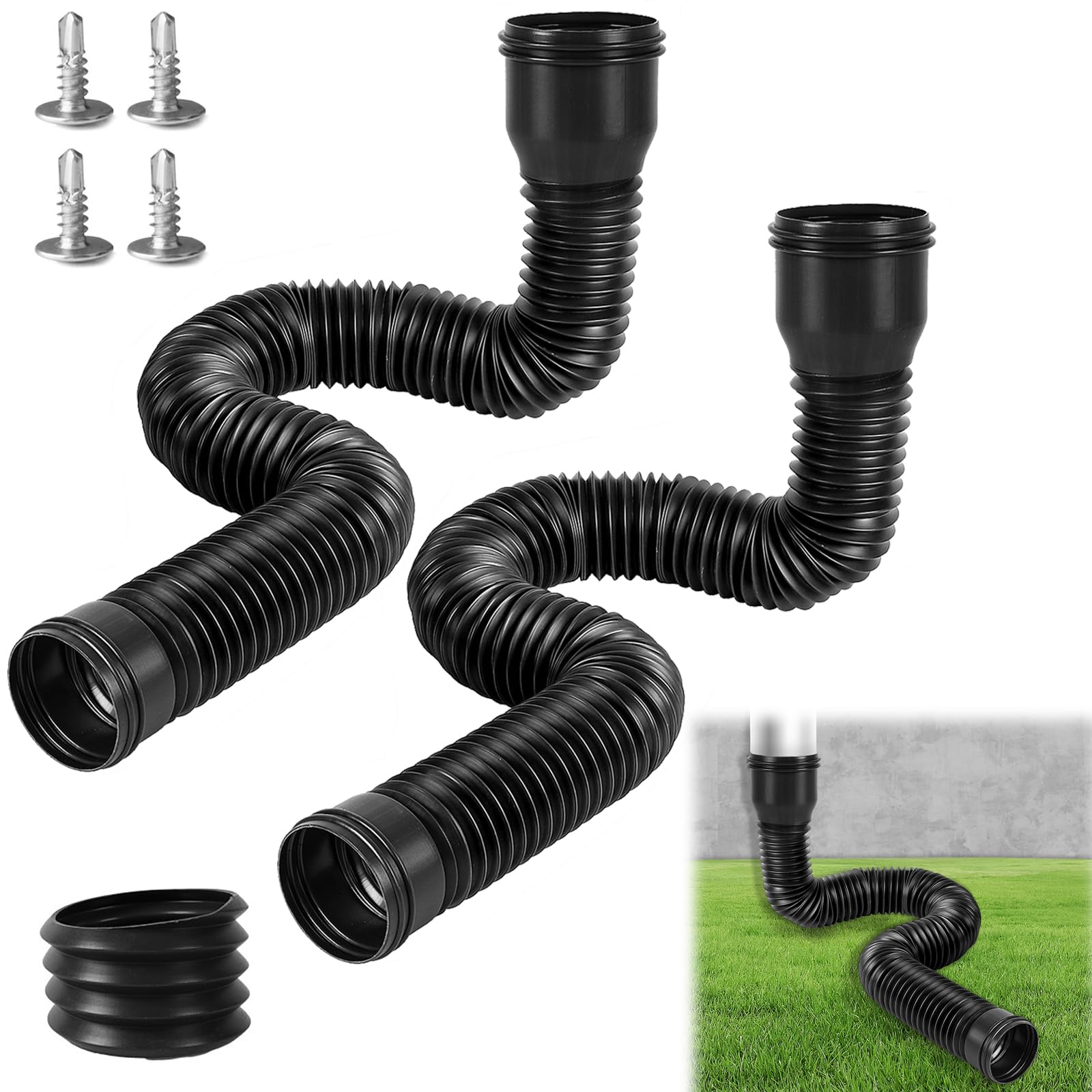 2 Stück Dachrinne Fallrohr Verlängerung Flexible, Fallrohrverlängerungen Flexibel Rund für Fallrohr 80/100 mm, Verlängerbar von 47 bis 150 cm, Fallrohr Dachrinnen Verlängerung (Schwarz)