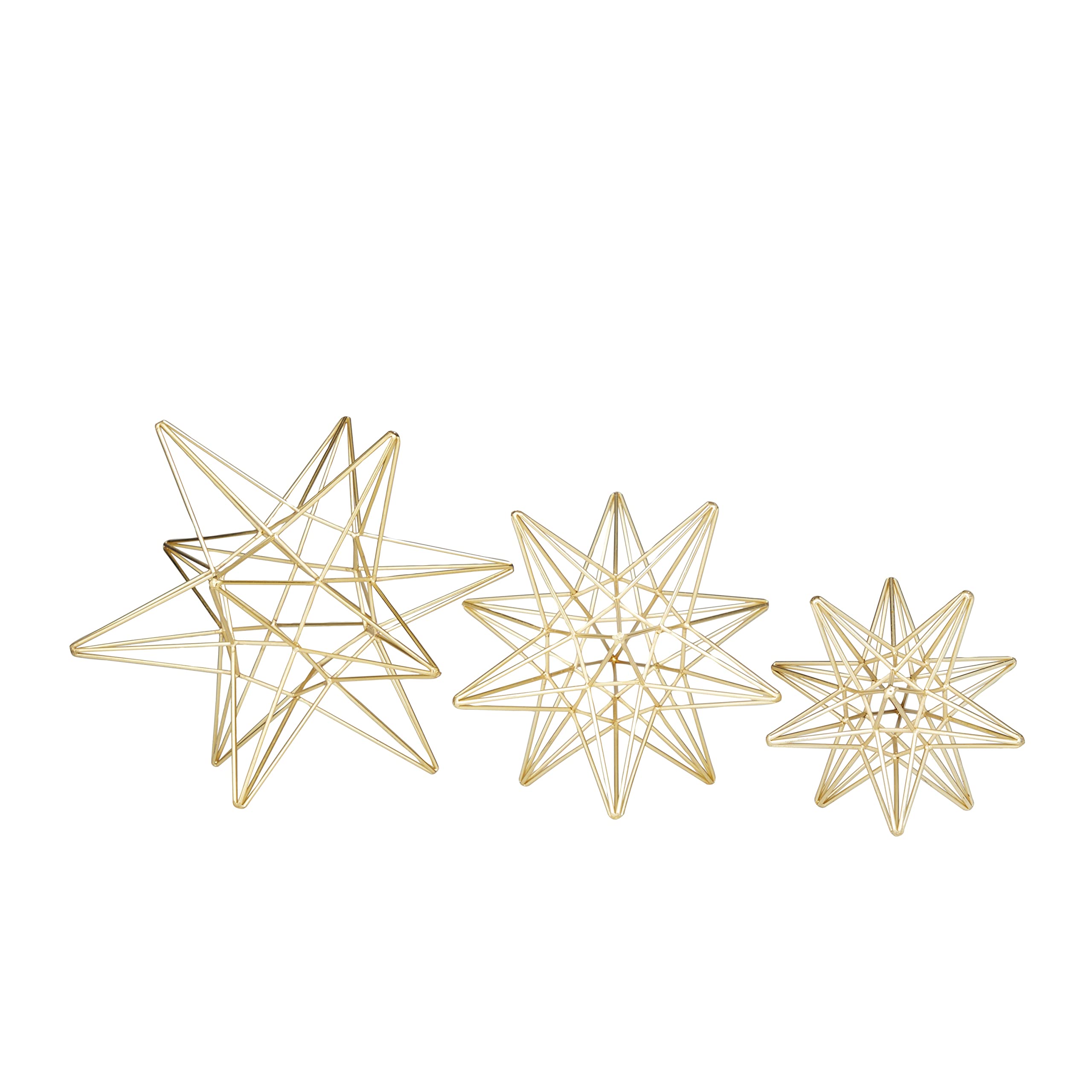 CosmoLiving by Cosmopolitan Metal Star Sculpture, Set of 3 12", 9", 7" H, Gold
