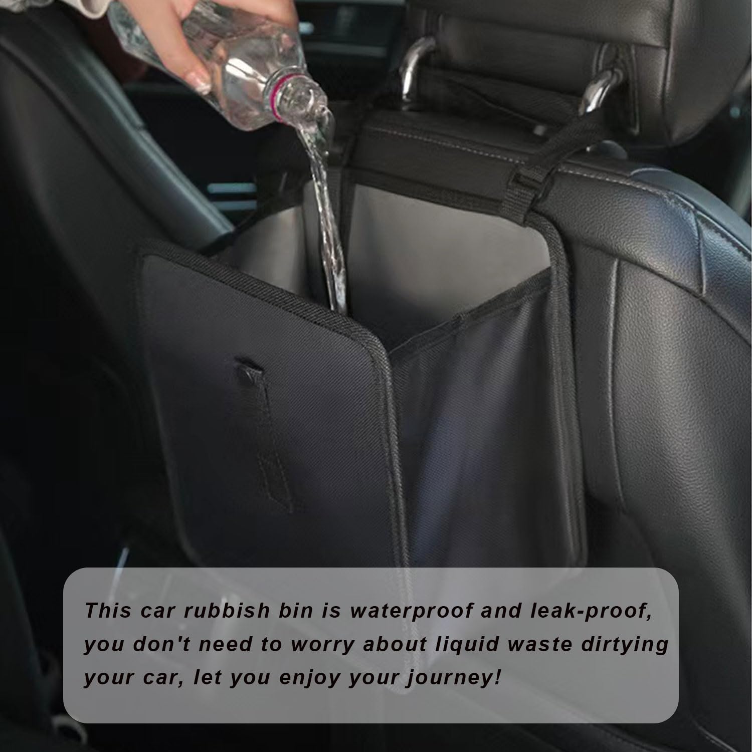 Cestino Per Auto Pieghevole Joyan - In Pelle Con 100 Sacchetti | Piastra Base Rimovibile | Nero - Foto 6