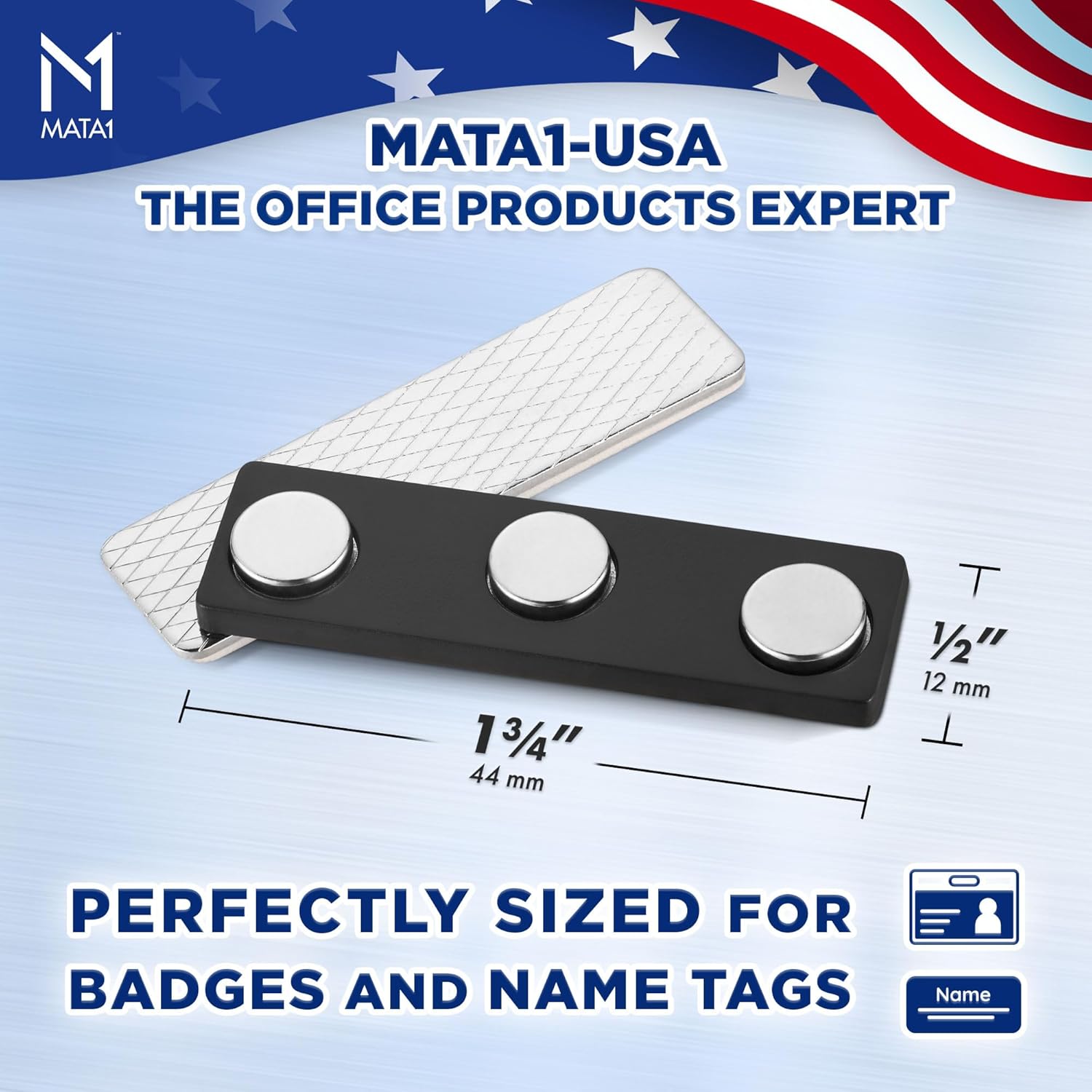 Mata1-USA (3 Badge Holder Magnets, 1.75 x 0.5 inches), Name Tag Magnet Backs w/ 3 Extra-Strong Neodymium Magnets for ID Badge Holders - Image 5