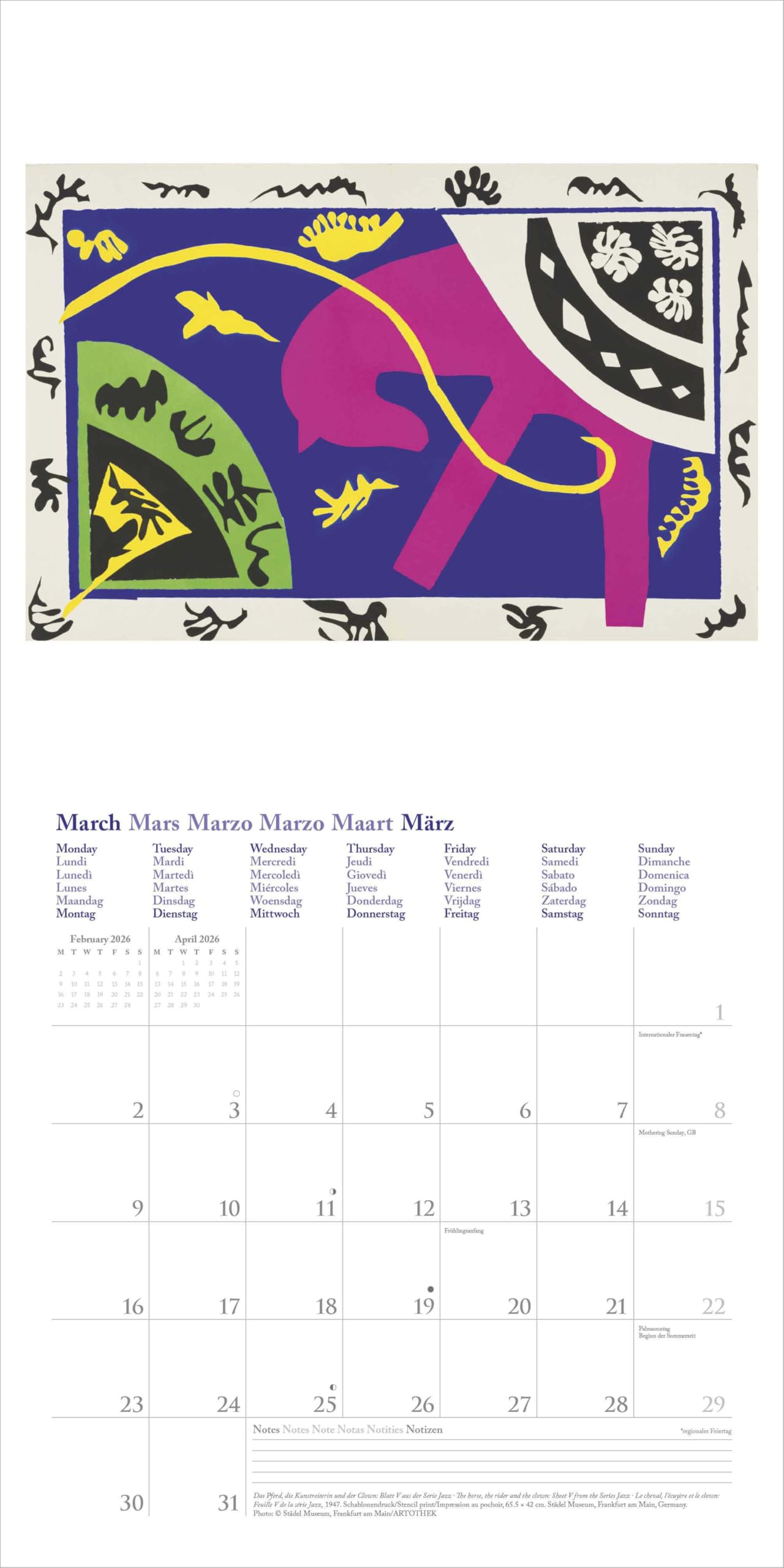 Calendrier Mural 2026 Henri Matisse – œuvres D'art Mensuelles, 30x30 Cm, Multilingue, Avec Phases De Lune – Fabrication Européenne - 2