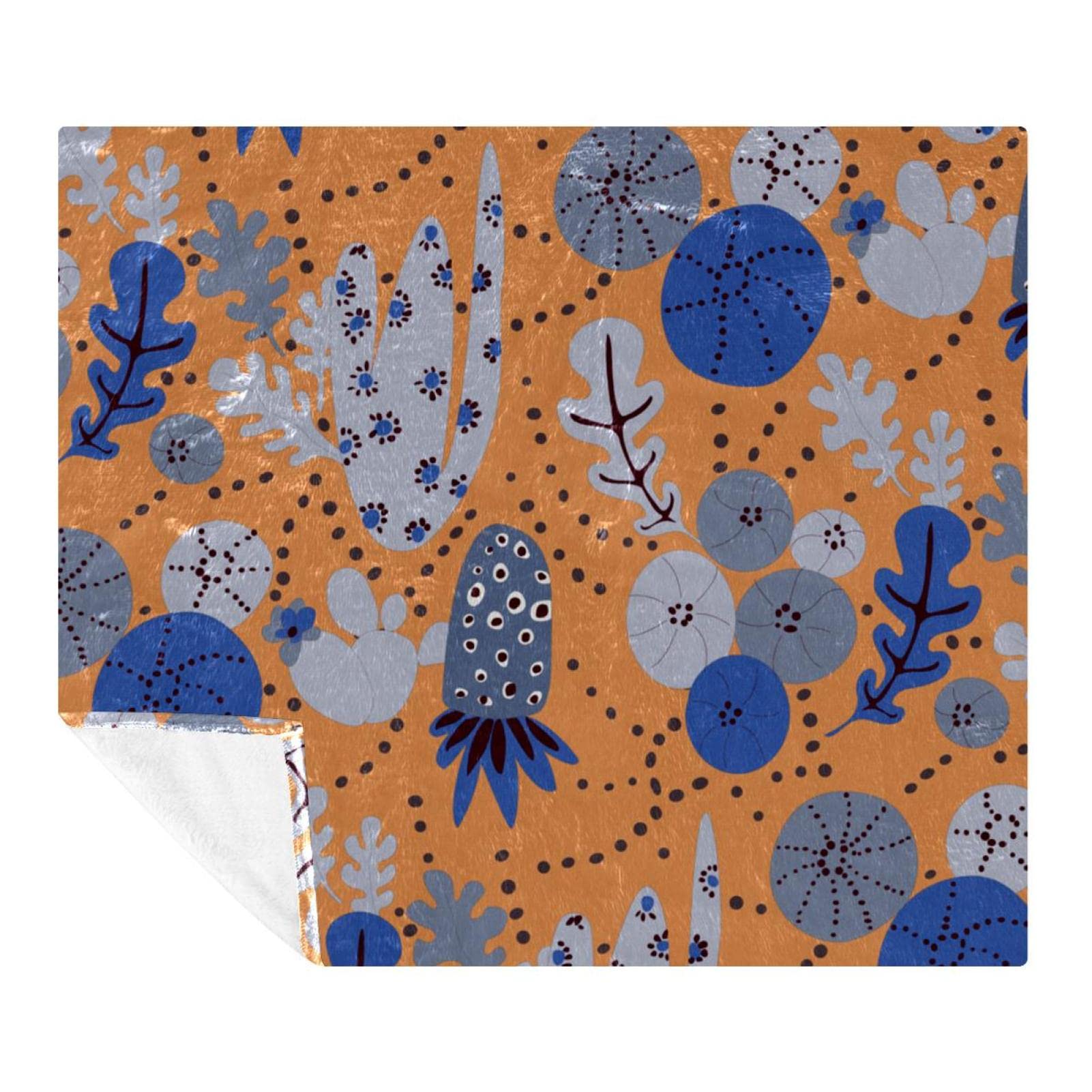Couverture polaire art abstrait orange bleu fleur pour décorer le canapé