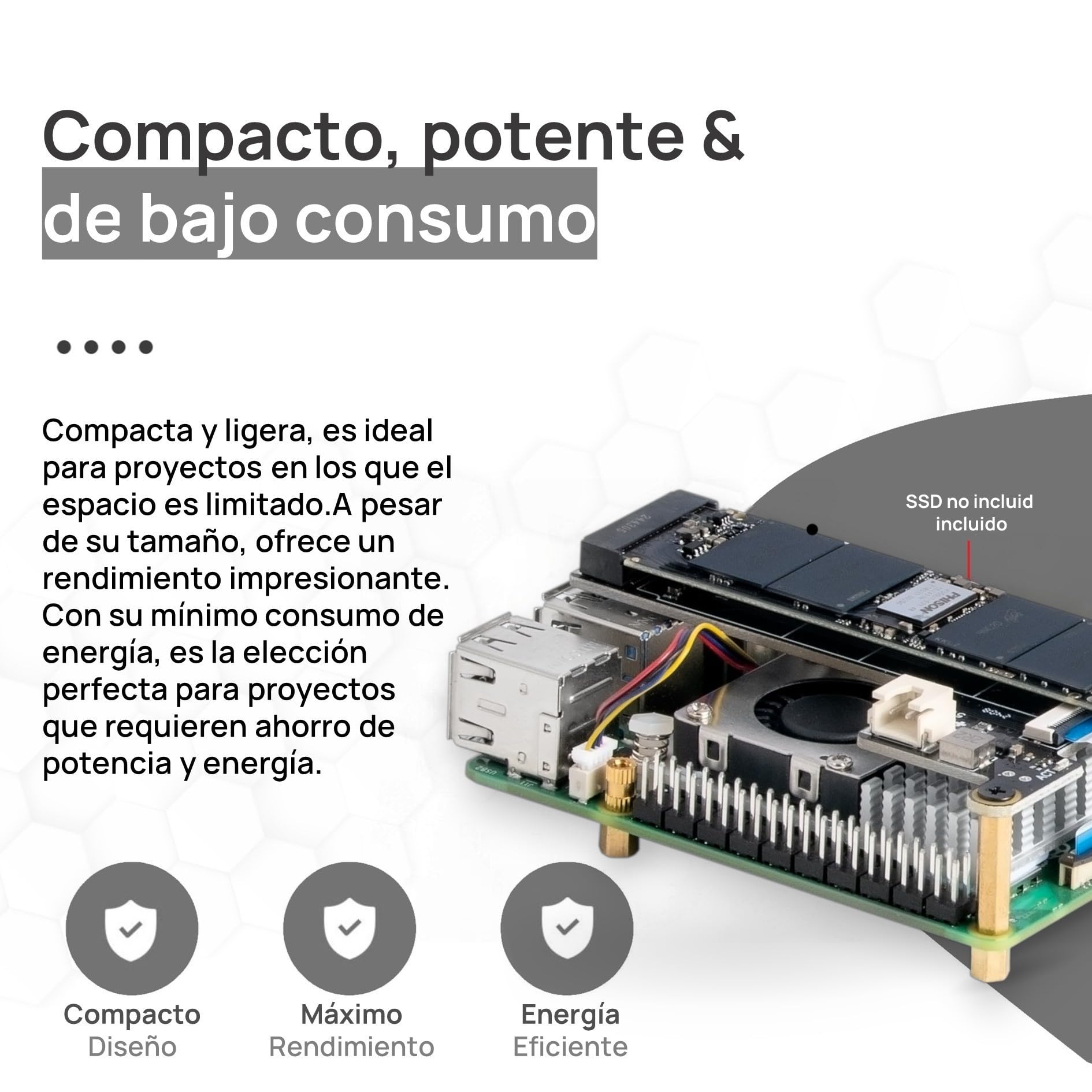 db-tronic Raspberry Pi 5 4 GB NVMe Kit 64 GB 27 W Carcasa metálica Refrigeración Activa SSD M.2 NVMe PCIe
