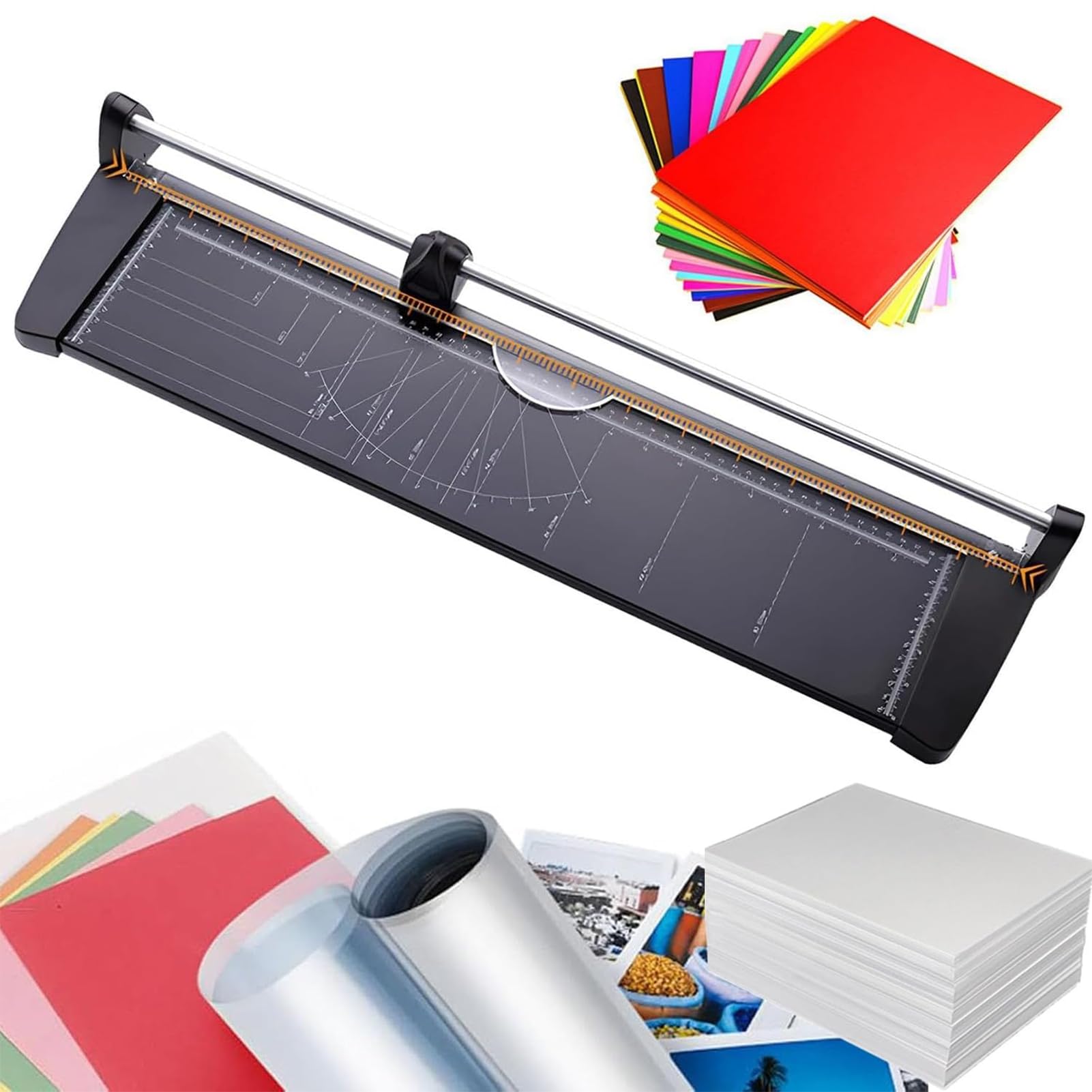 Taglierina Carta A2 60 cm, tagliacarte rotativa Manuale in Metallo con Scala per A2/A3/A4, Taglia Fino a 10 Fogli/1 mm per cartoncino, Foto e lavori creativi