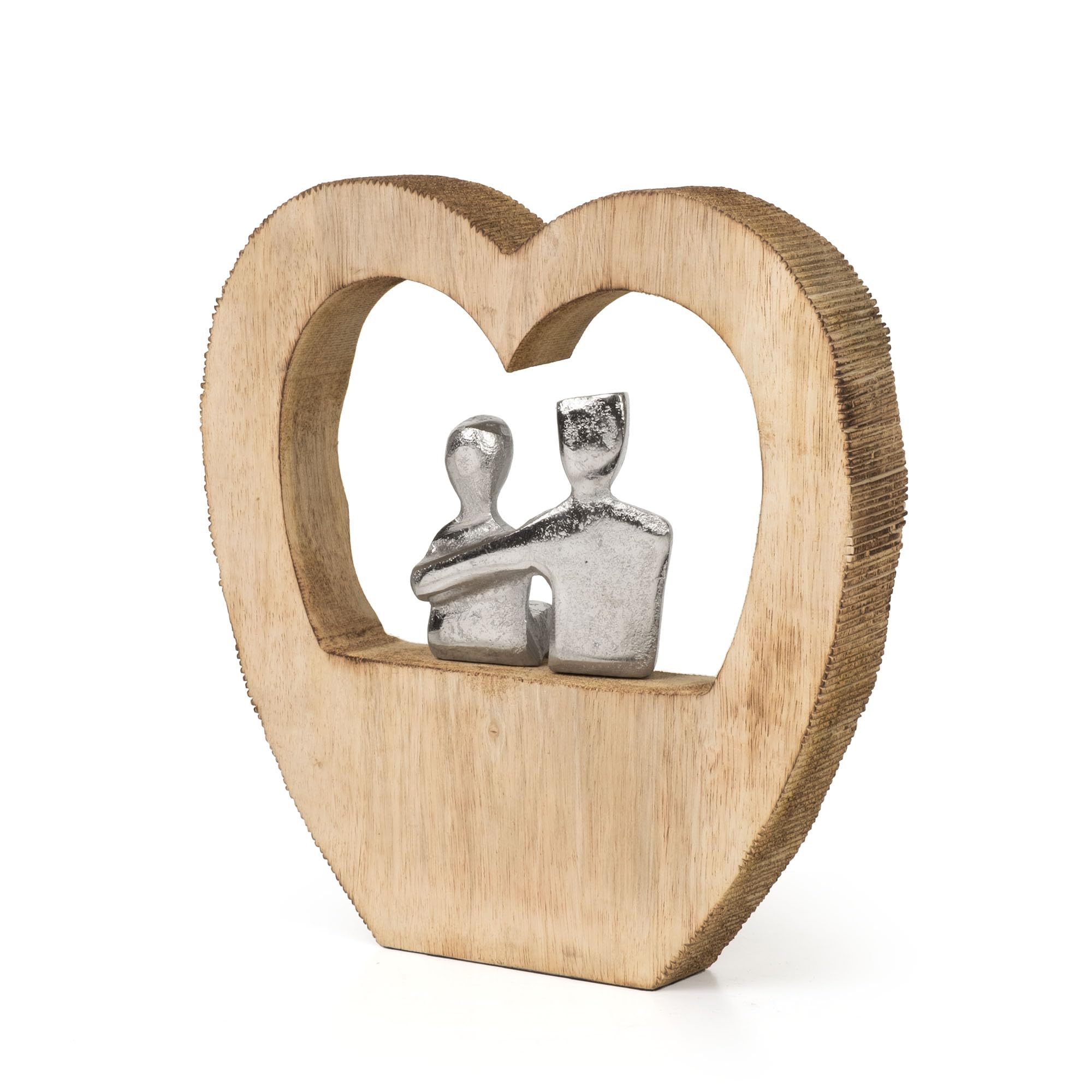 Moritz Figurka dekoracyjna Heartbound 25,5 cm z drewna mango i aluminium rzeźba w kształcie serca z motywem dwóch osób symbol miłości bliskości i bezpieczeństwa, nowoczesna dekoracja, rękodzieło