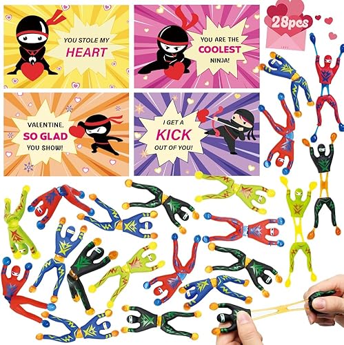 ESLOVEN Paquete de 28 tarjetas de regalo para el día de San Valentín con juego de ninja para escalar la pared, elásticos y pegajosos trepadores de disponible en Yaxa Venezuela