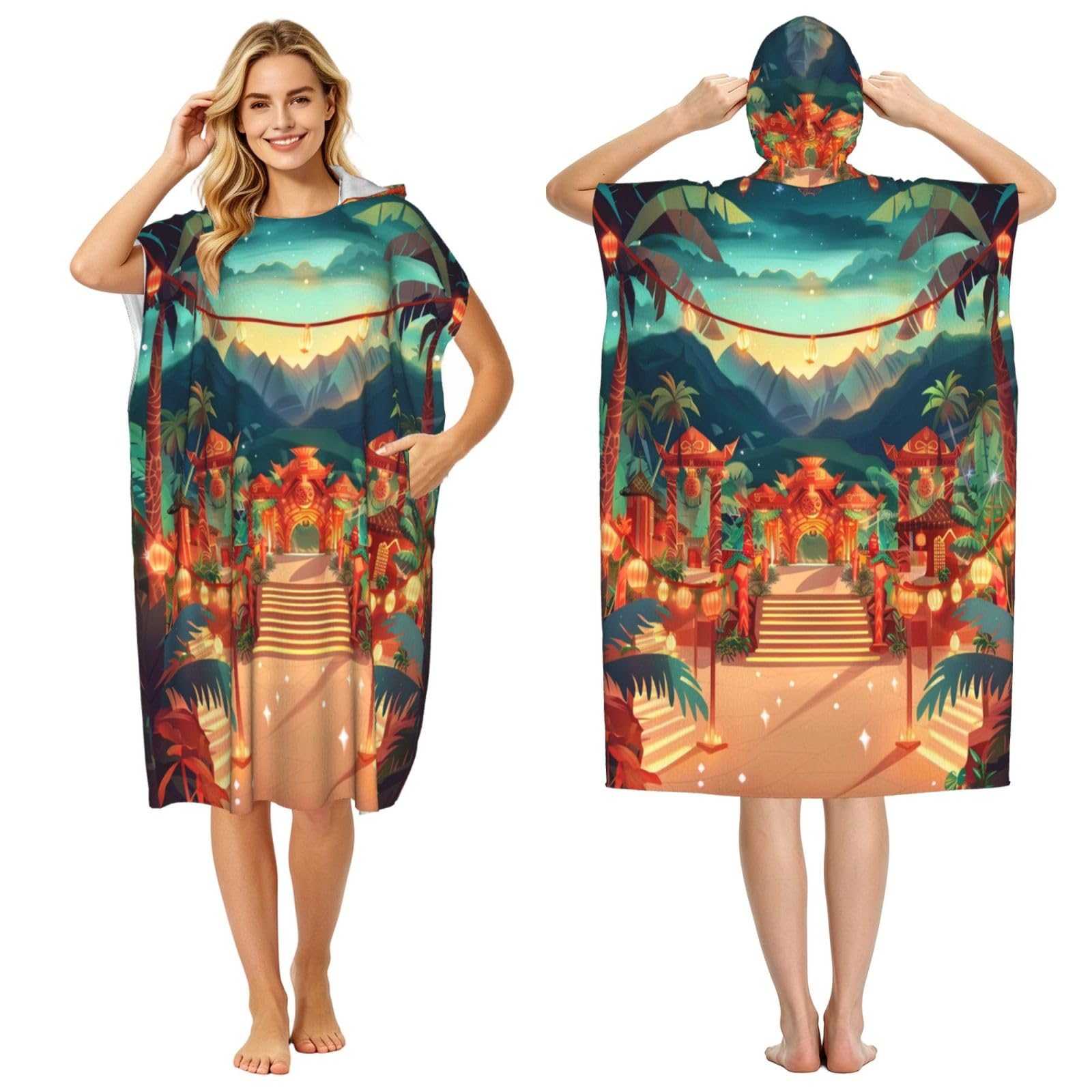 DTHKJNLSF Muamika Festival Adult Hooded Beach Poncho Towel