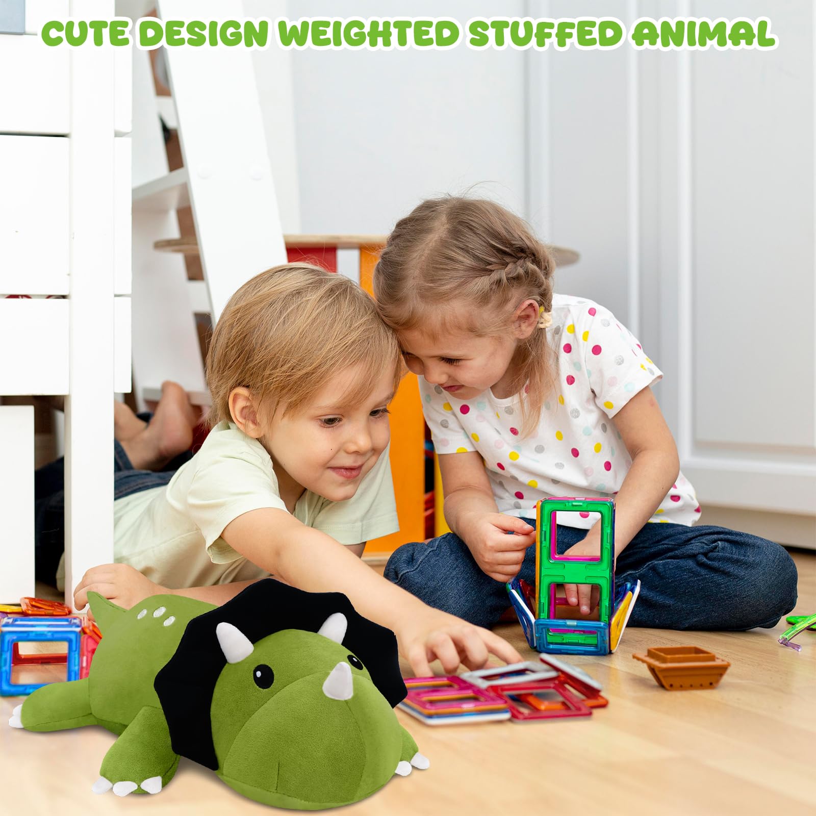 Xfrog Weighted Dinosaur Plush, Soft Weighted Triceratops Stuffed Animals Throw Pillow, Cute Dino Plushie Toys for Kids Adults 35CM - Image 2
