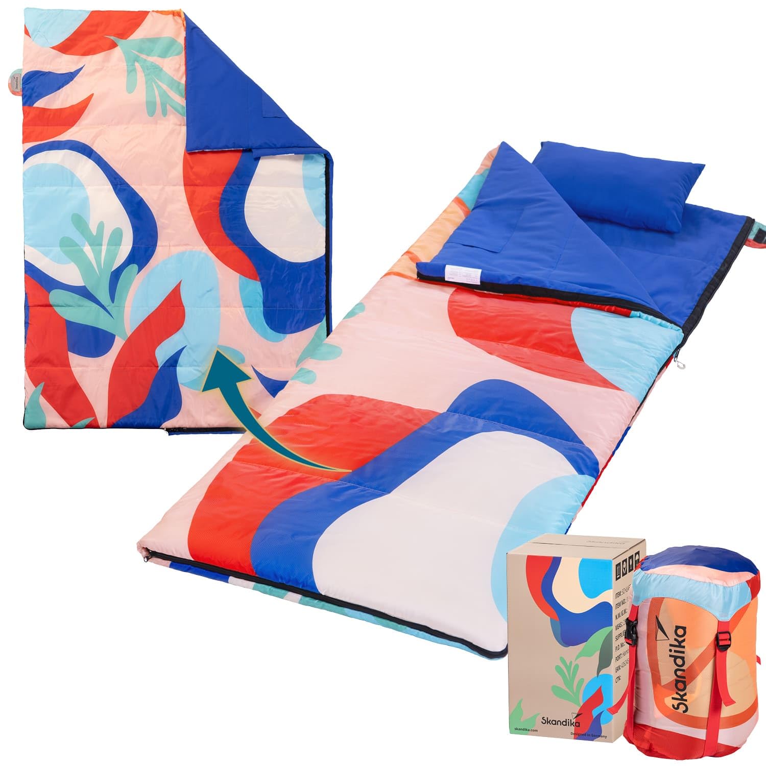 Skandika Saco de Dormir Sovro 190 | para Adultos, 3 Estaciones, se Puede Utilizar como Saco de Dormir Doble, Saco de Dormir de Camping con Almohada