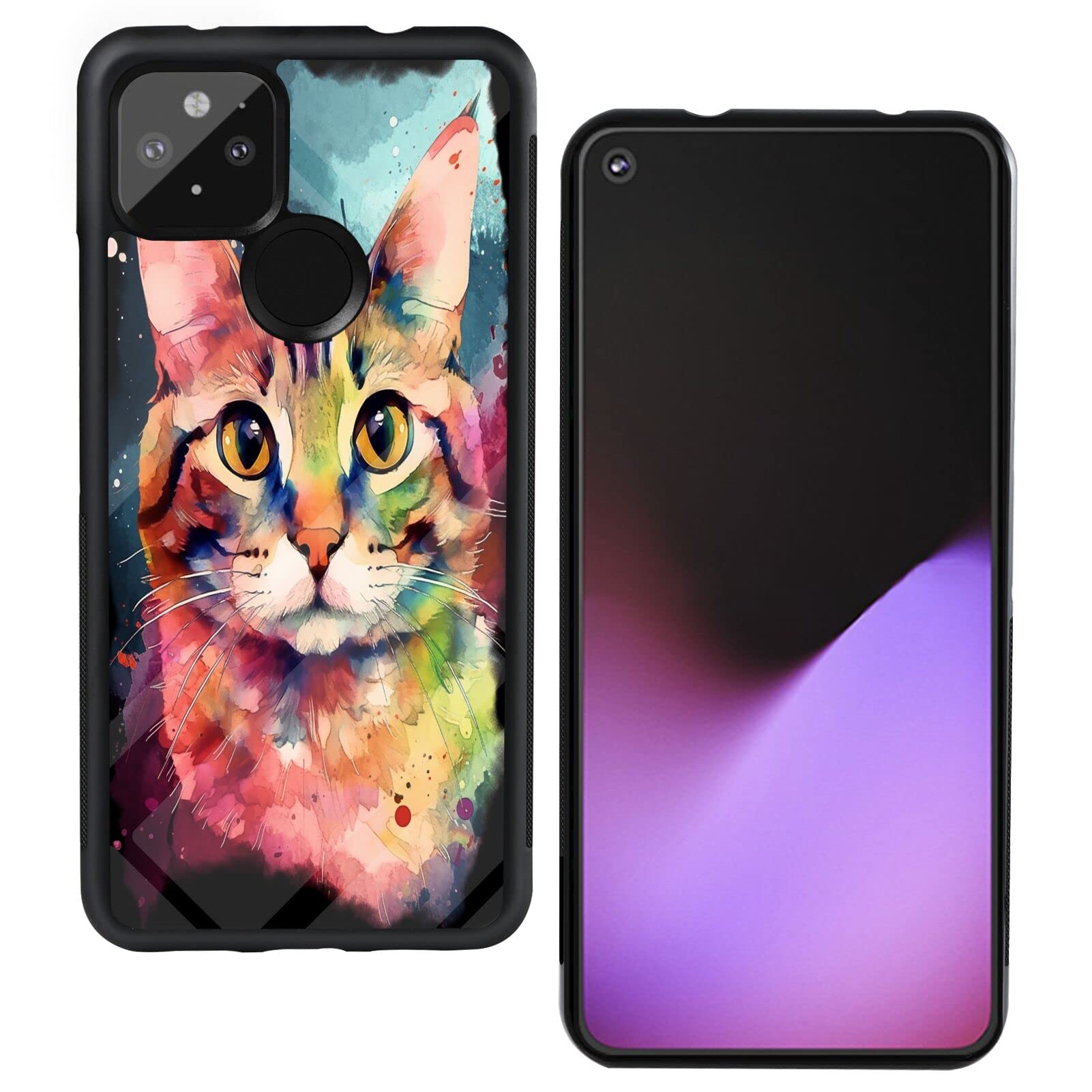 CHUANSHI Phone Case for Google Pixel 4a Watercolor Cat Art132 Pattern Protection Shockproof Antislip Frame FHW TPU Cover